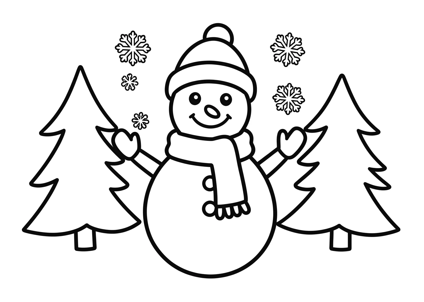 Ausmalbild Schneemann mit Schal - Ausmalbild aus der Kategorie Natur - kostenlos ausdrucken