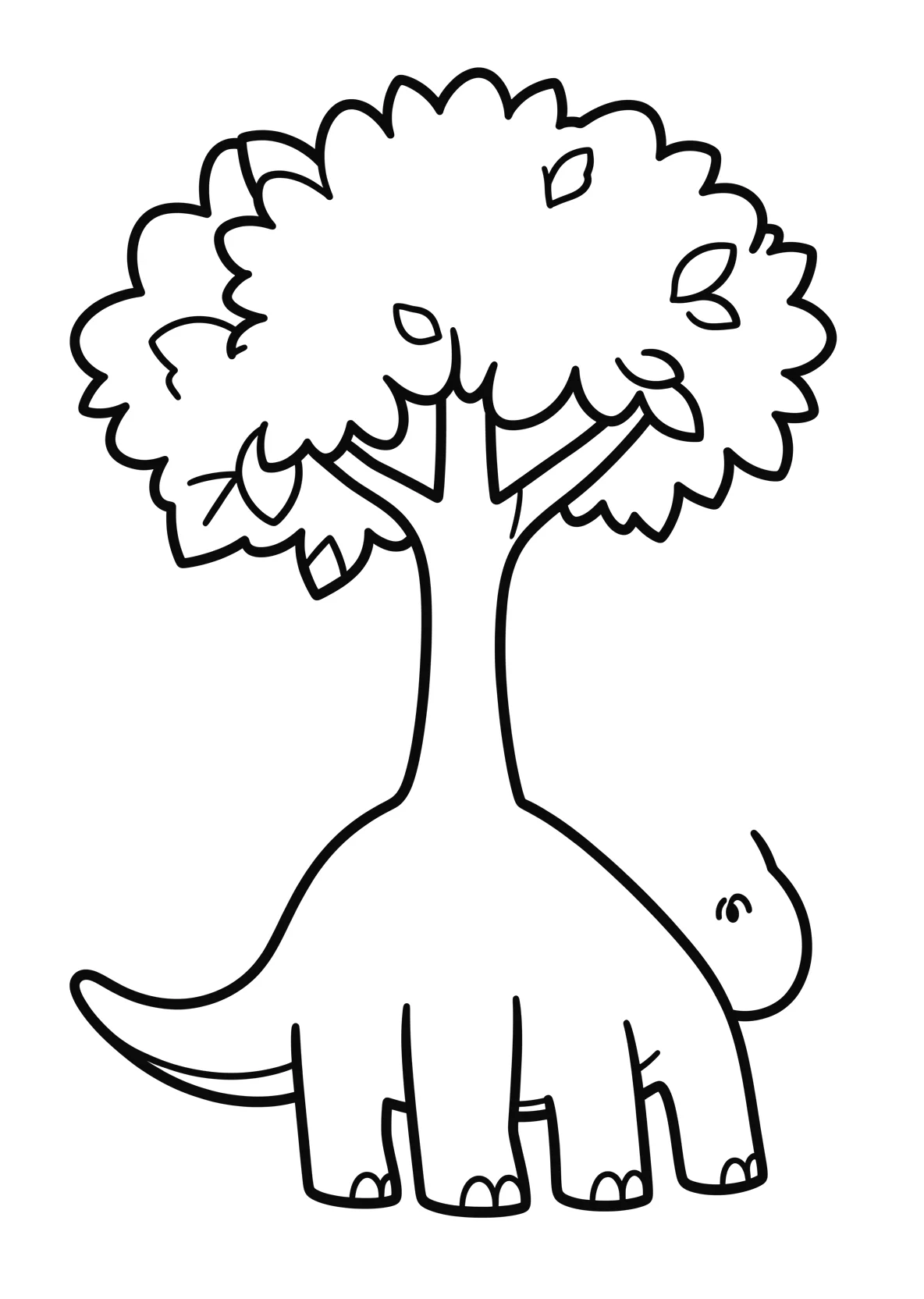 Ausmalbild Brachiosaurus frisst Blätter von einem hohen Baum - Ausmalbild aus der Kategorie Tiere - kostenlos ausdrucken