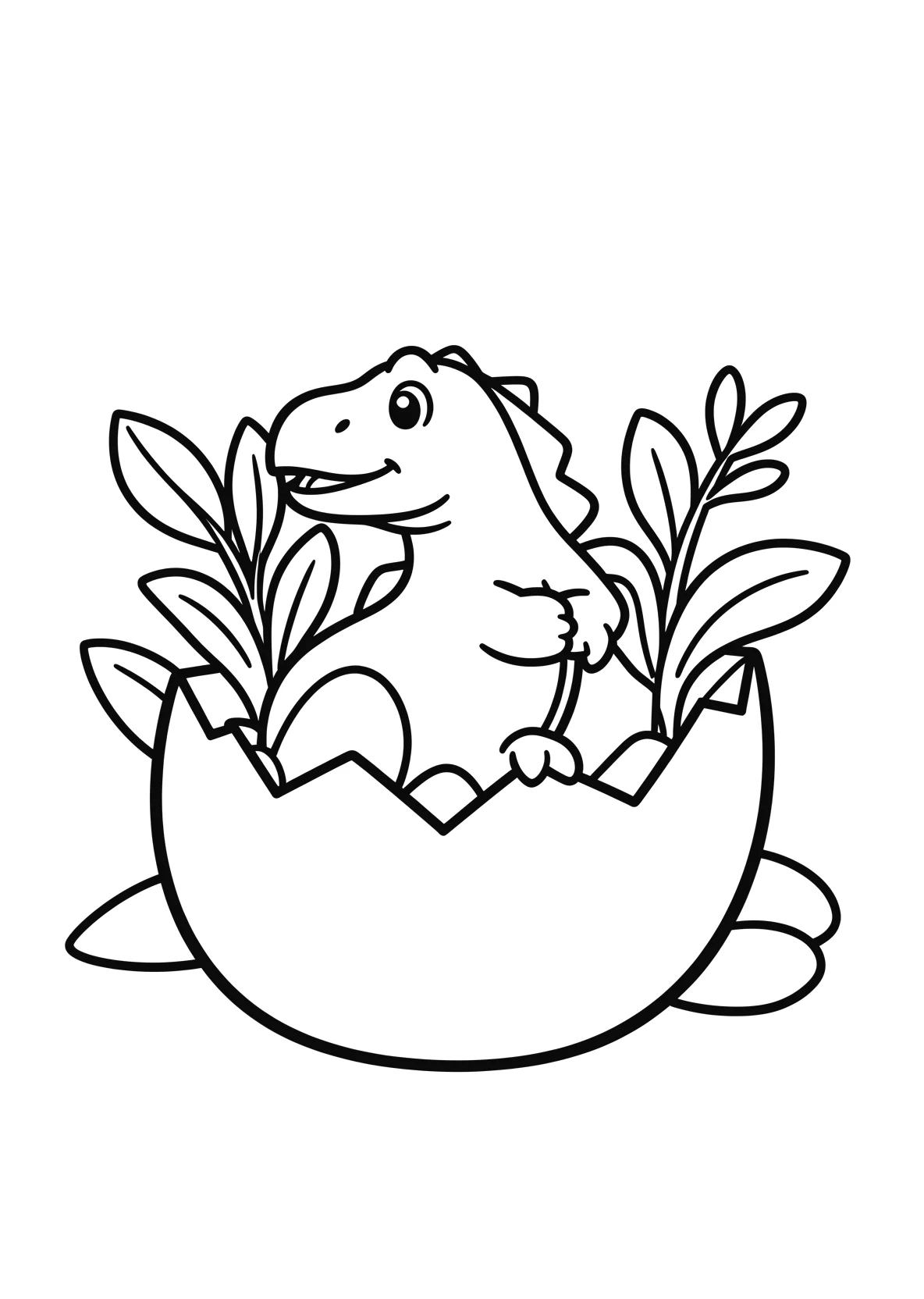 Ausmalbild Kleiner Dinosaurier schlüpft aus einem Ei mit - Ausmalbild aus der Kategorie Tiere - kostenlos ausdrucken