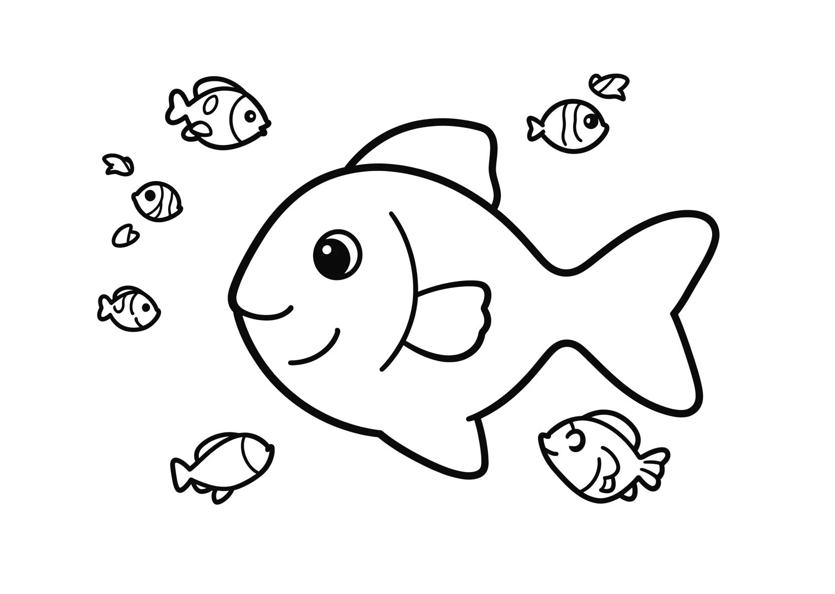 Ausmalbild Hai schwimmt im Meer mit kleinen Fischen - Ausmalbild aus der Kategorie Tiere - kostenlos ausdrucken