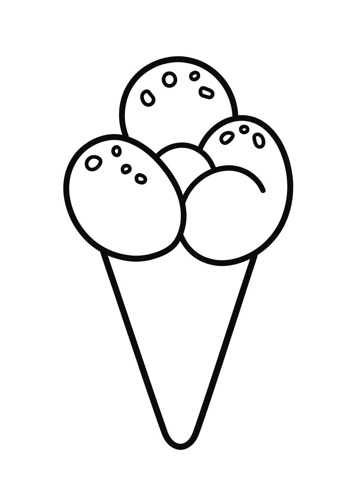 Ausmalbild Eistüte mit mehreren Kugeln Eis und Streuseln - Ausmalbild aus der Kategorie Essen - kostenlos ausdrucken