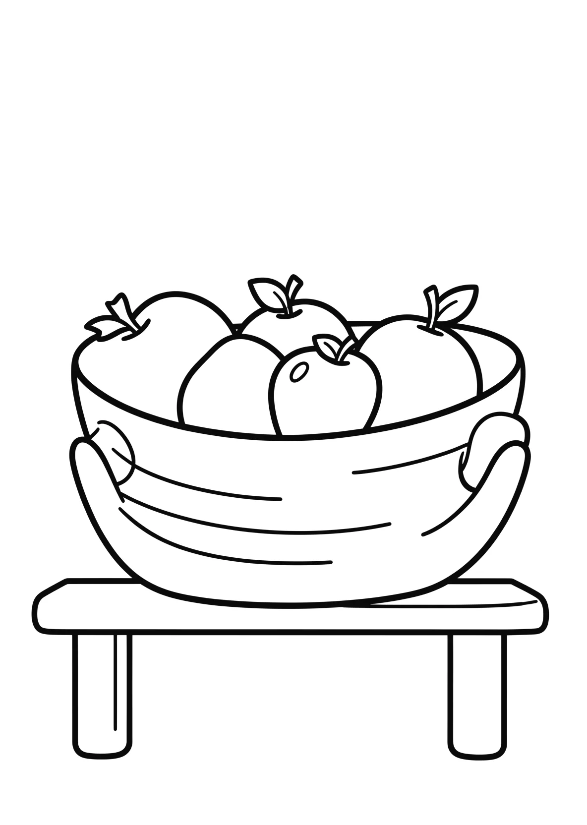 Ausmalbild Korb mit Äpfeln und Birnen auf einem Tisch - Ausmalbild aus der Kategorie Essen - kostenlos ausdrucken