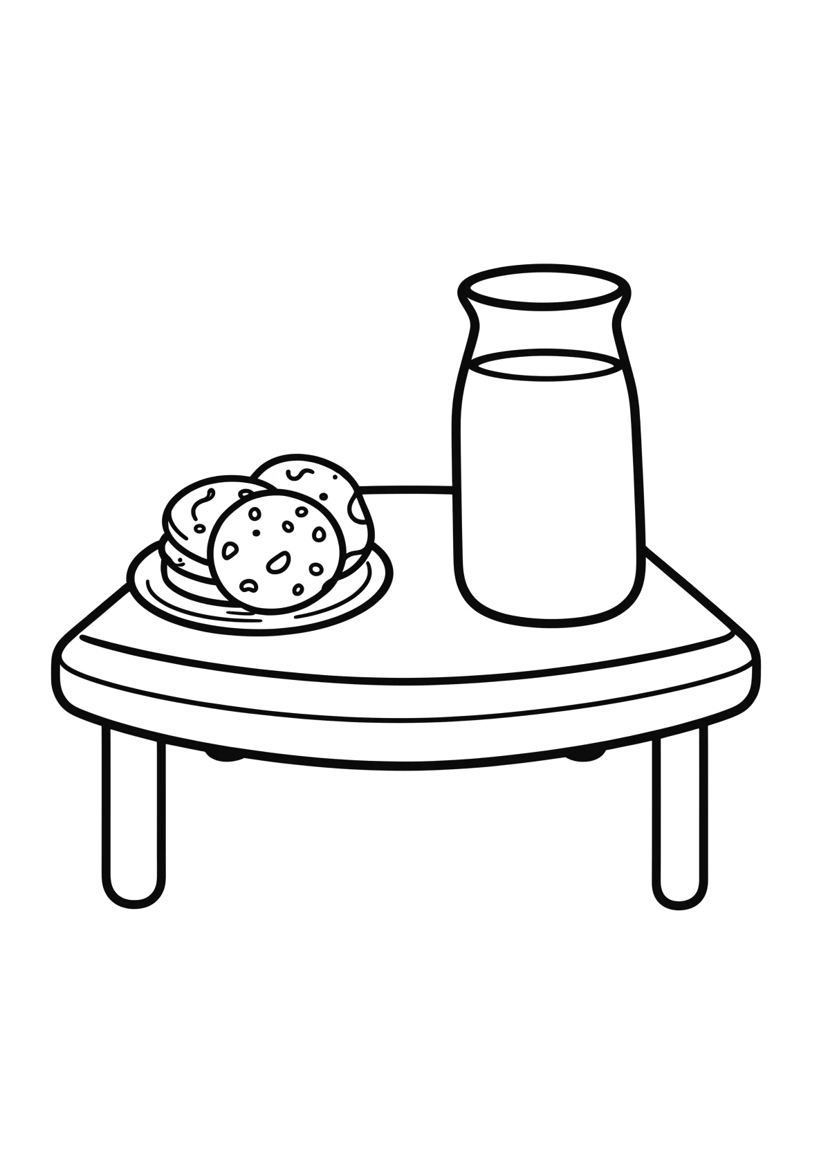 Ausmalbild Tisch mit Keksen und Milch - Ausmalbild aus der Kategorie Essen - kostenlos ausdrucken