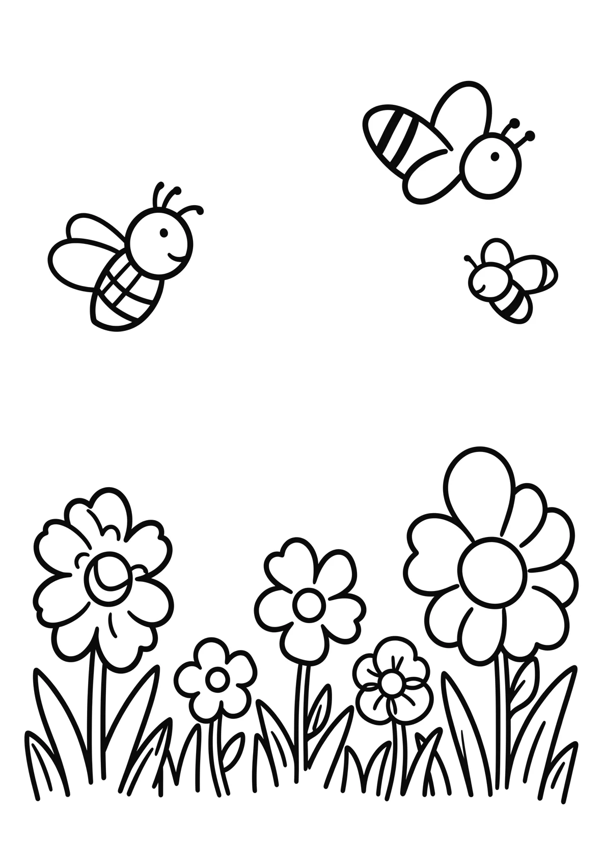 Ausmalbild Frühlingswiese mit Blumen - Ausmalbild aus der Kategorie Tiere - kostenlos ausdrucken