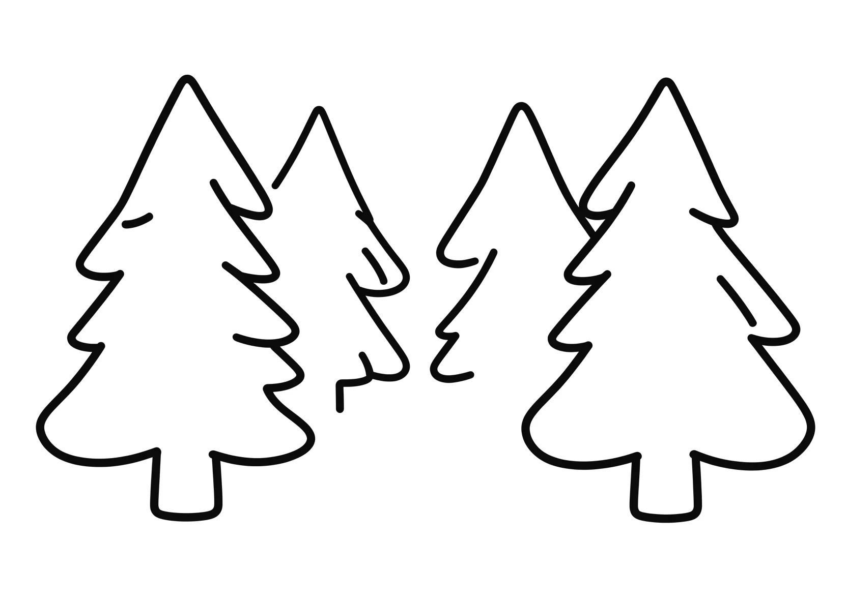 Ausmalbild Verschneiter Wald mit Tannenbäumen - Ausmalbild aus der Kategorie Natur - kostenlos ausdrucken