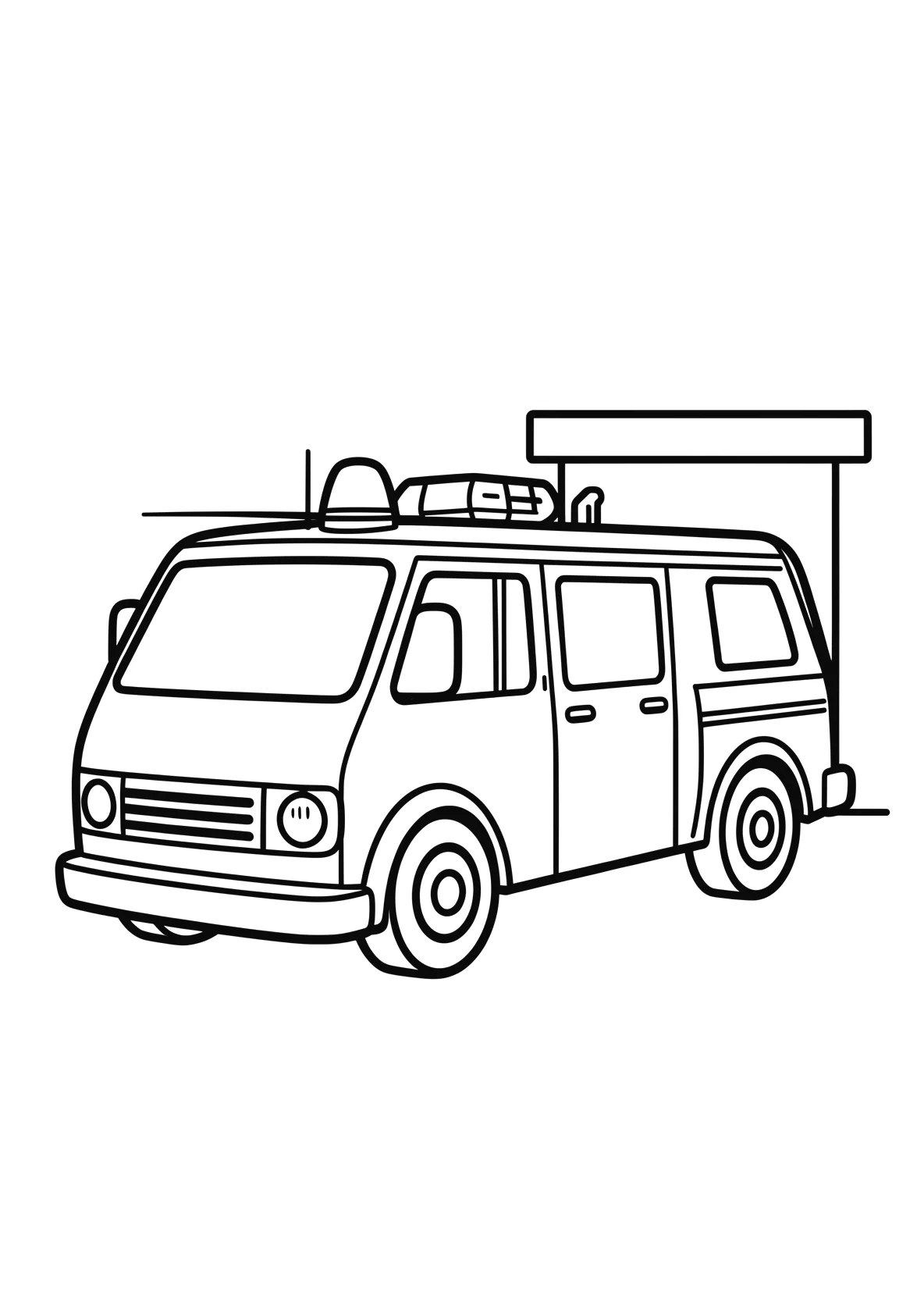 Ausmalbild Feuerwehrauto vor einer Feuerwehrstation - Ausmalbild aus der Kategorie Fahrzeuge - kostenlos ausdrucken