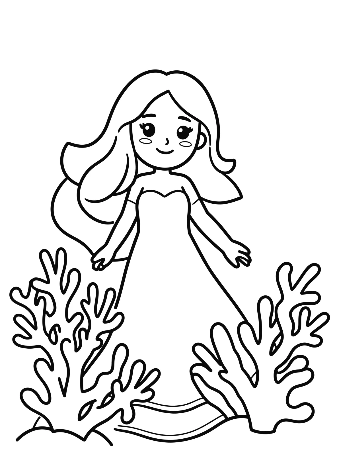 Ausmalbild Meerjungfrau im Meer mit Korallen - Ausmalbild aus der Kategorie Maerchen - kostenlos ausdrucken