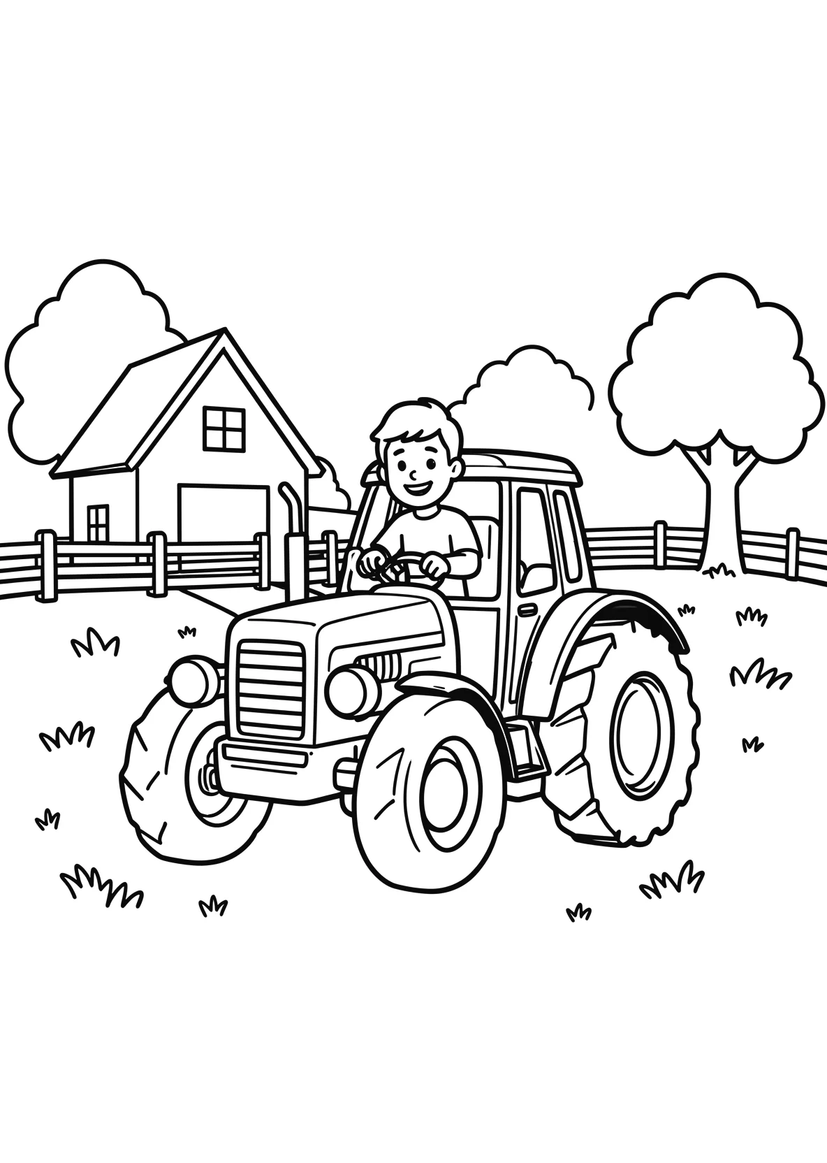 Ausmalbild Bauer fährt mit einem Traktor über ein Feld mit - Ausmalbild aus der Kategorie Fahrzeuge - kostenlos ausdrucken