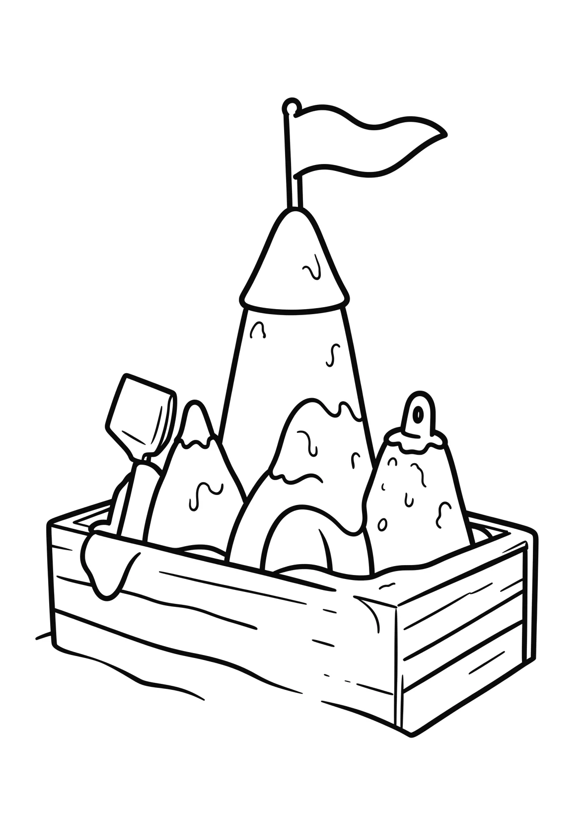 Ausmalbild Kinder bauen eine große Sandburg im Sandkasten - Ausmalbild aus der Kategorie Sport - kostenlos ausdrucken