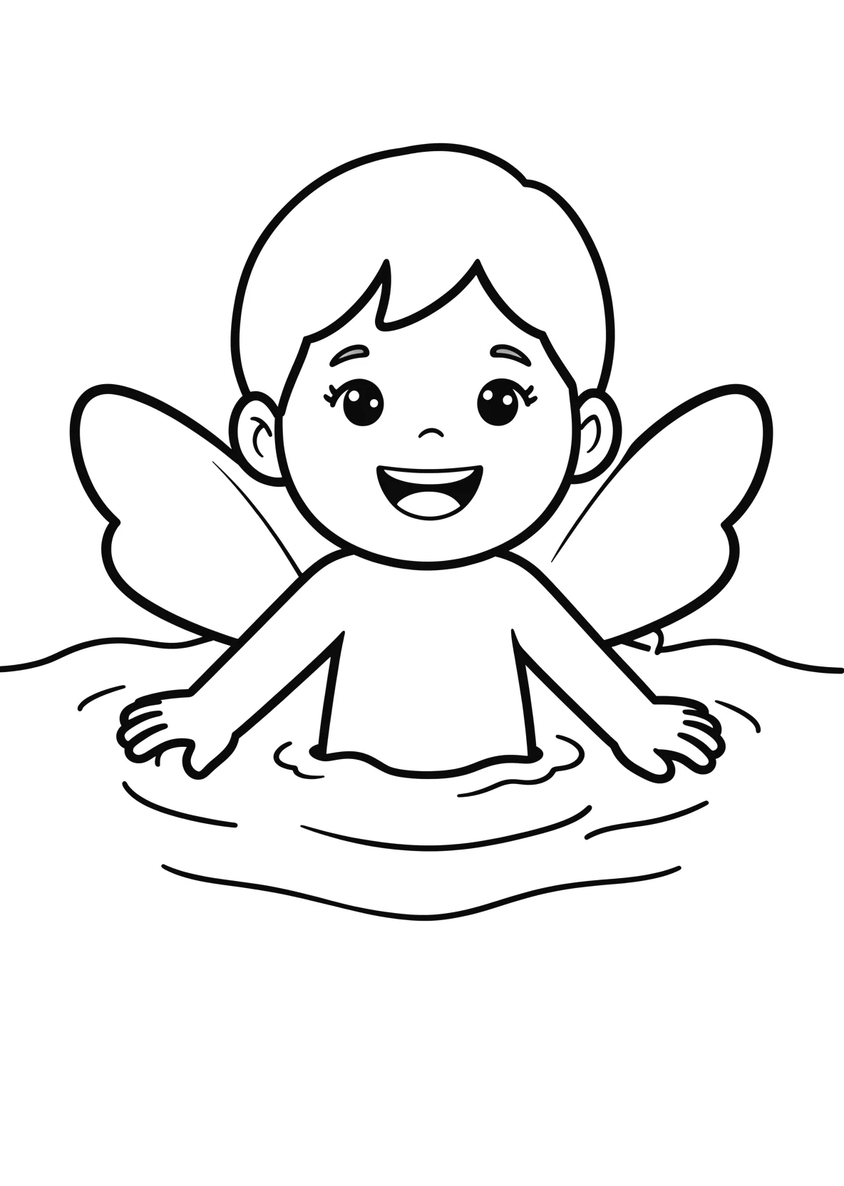 Ausmalbild Kind mit Schwimmflügeln planscht im Wasser - Ausmalbild aus der Kategorie Sport - kostenlos ausdrucken