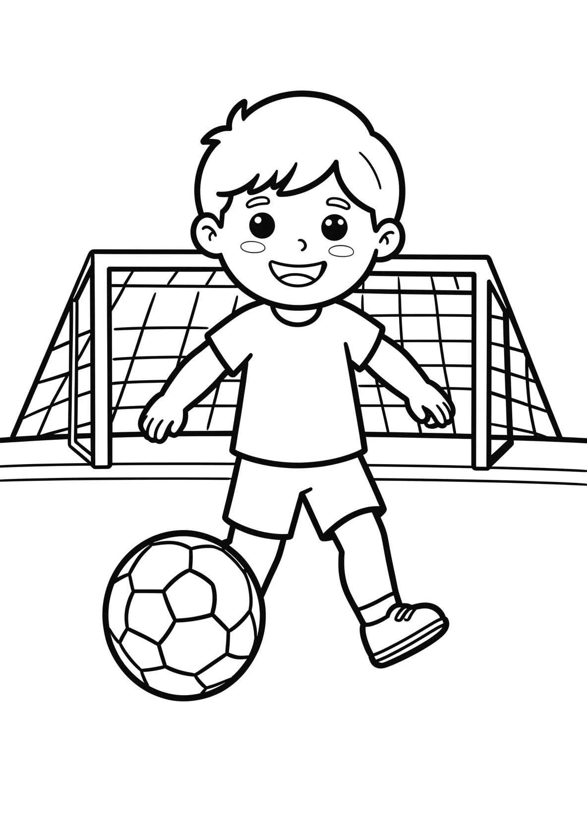 Ausmalbild Kinder spielen Fußball auf einem Fußballfeld mit - Ausmalbild aus der Kategorie Sport - kostenlos ausdrucken