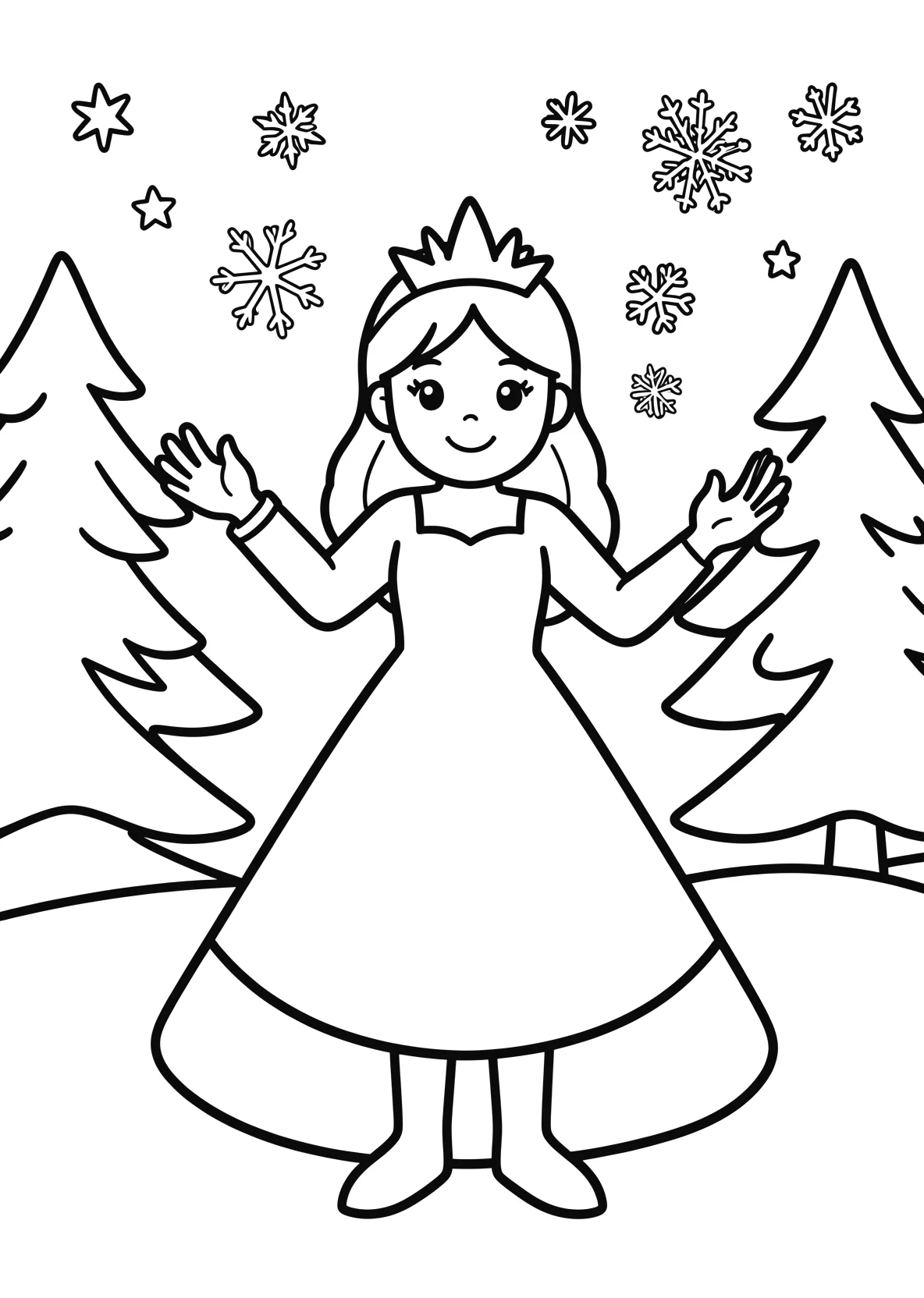 Ausmalbild Eisprinzessin zaubert Schneeflocken in einer - Ausmalbild aus der Kategorie Maerchen - kostenlos ausdrucken