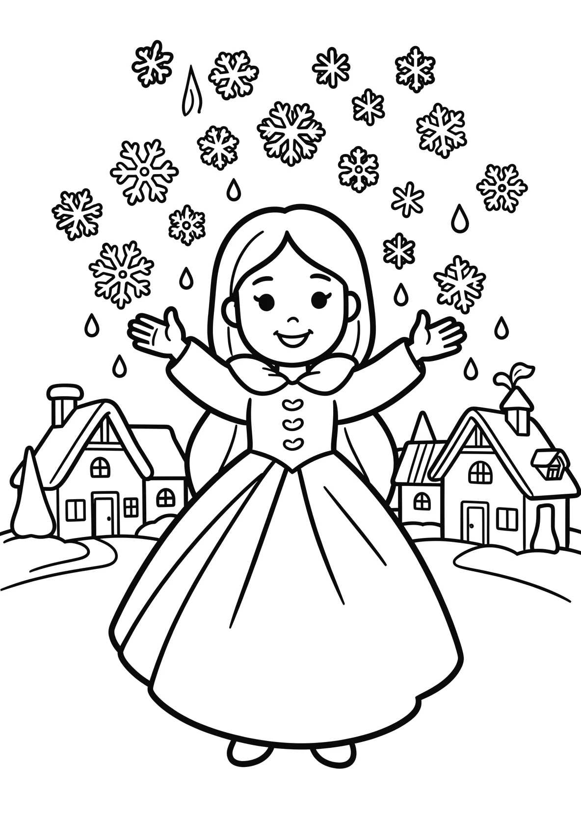 Ausmalbild Eisprinzessin zaubert einen Regen aus - Ausmalbild aus der Kategorie Maerchen - kostenlos ausdrucken