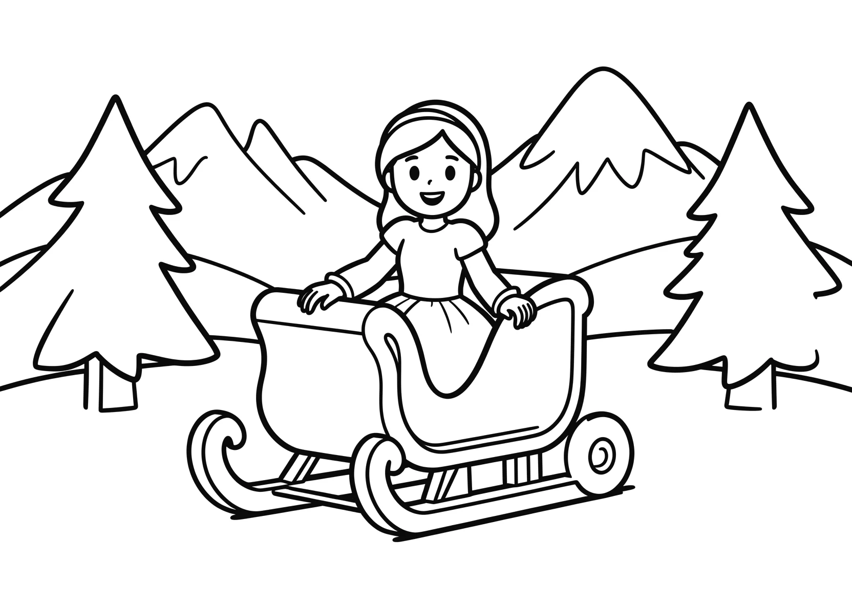 Ausmalbild Eisprinzessin sitzt auf einem Schlitten in einer - Ausmalbild aus der Kategorie Maerchen - kostenlos ausdrucken