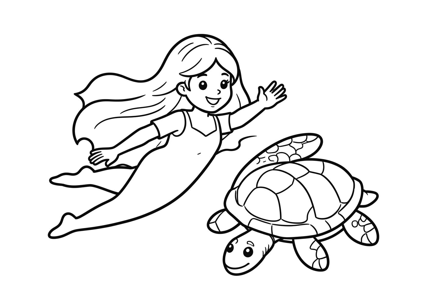 Ausmalbild Meerprinzessin schwimmt mit einer - Ausmalbild aus der Kategorie Tiere - kostenlos ausdrucken