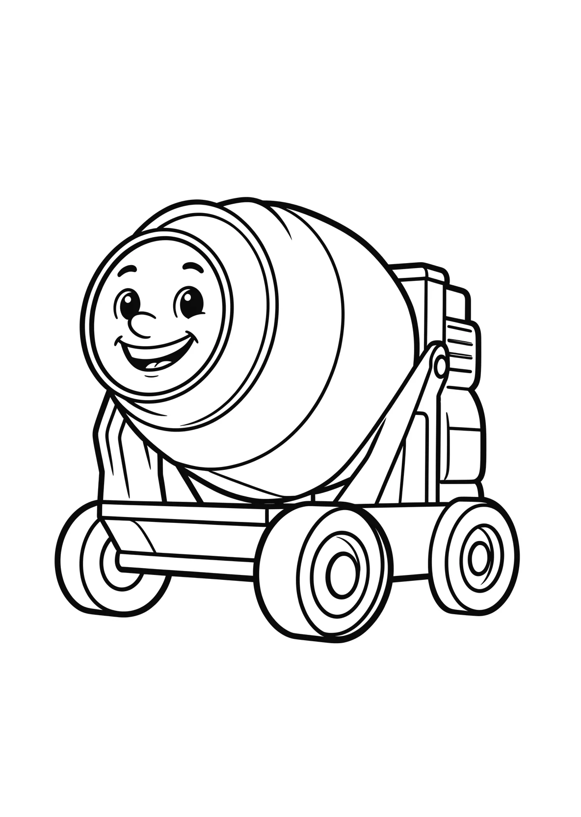 Ausmalbild Betonmischer mit Gesicht arbeitet auf einer - Ausmalbild aus der Kategorie Berufe - kostenlos ausdrucken