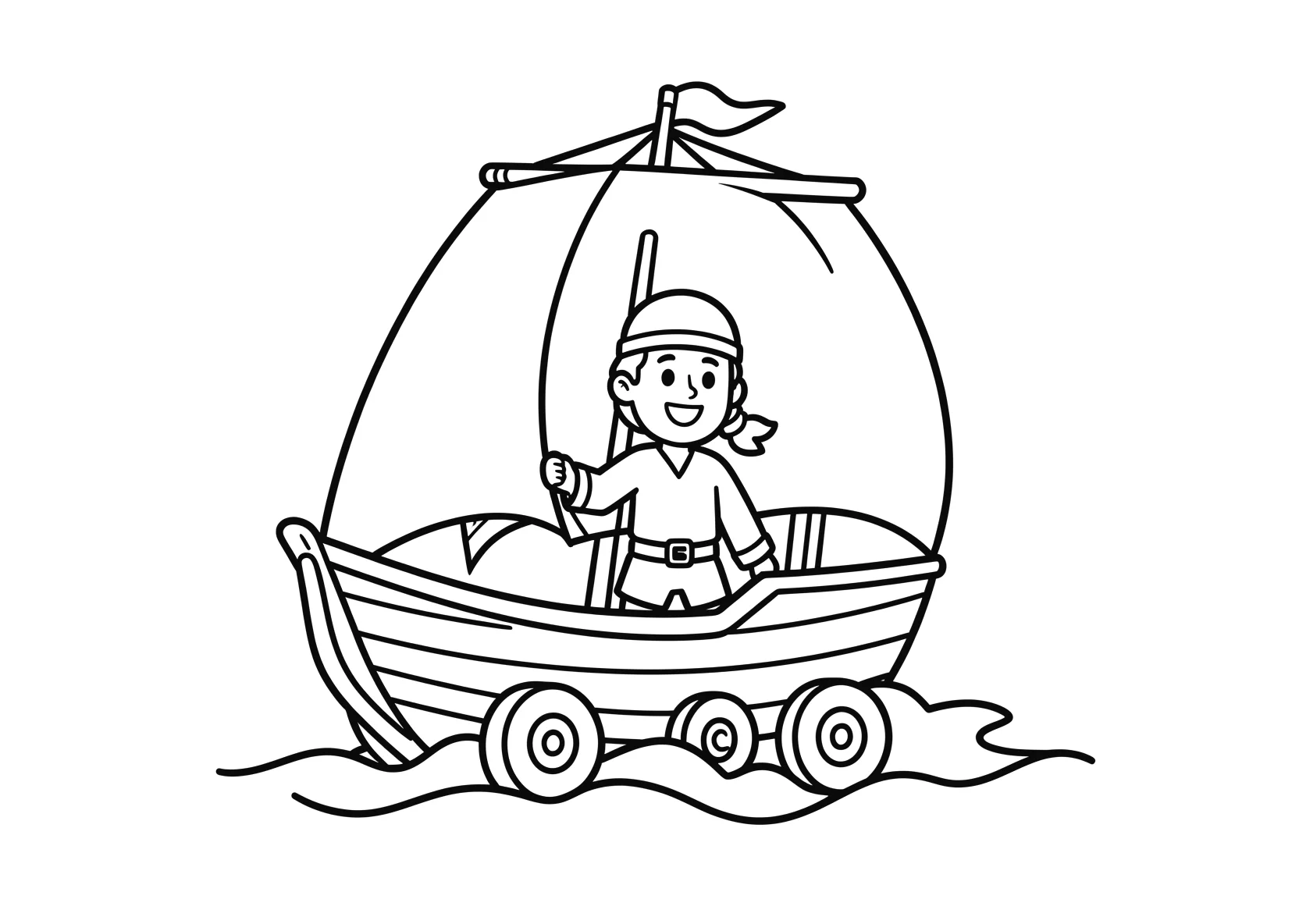 Ausmalbild Pirat segelt über das Meer mit großen Segeln - Ausmalbild aus der Kategorie Maerchen - kostenlos ausdrucken