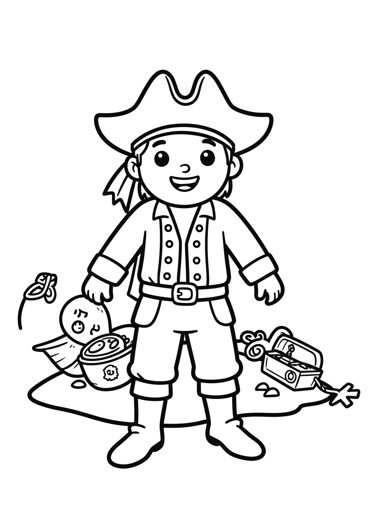 Ausmalbild Pirat sucht einen Schatz auf einer Insel - Ausmalbild aus der Kategorie Maerchen - kostenlos ausdrucken