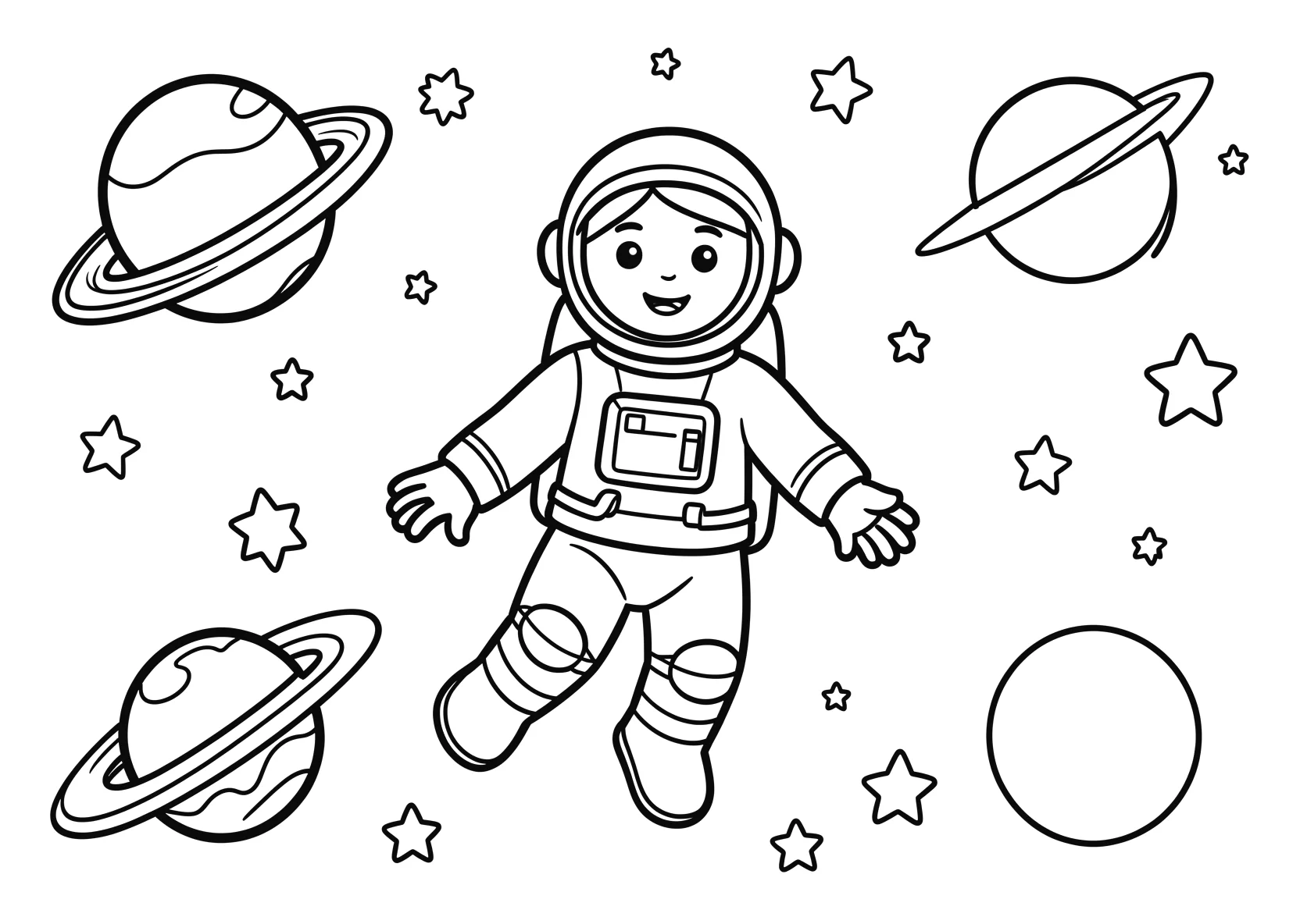 Ausmalbild Mutiger Astronaut schwebt im Weltraum zwischen - Ausmalbild aus der Kategorie Berufe - kostenlos ausdrucken