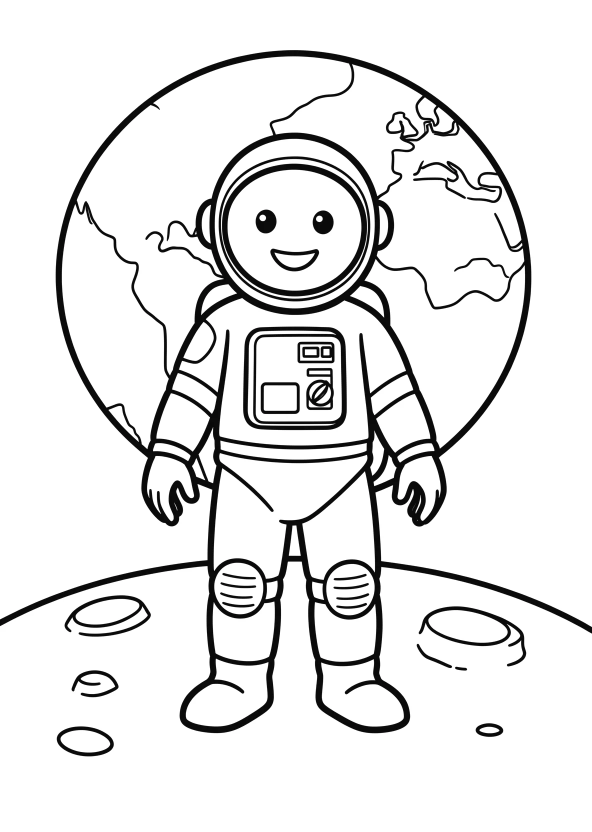 Ausmalbild Astronaut steht auf dem Mond mit Erde im - Ausmalbild aus der Kategorie Berufe - kostenlos ausdrucken