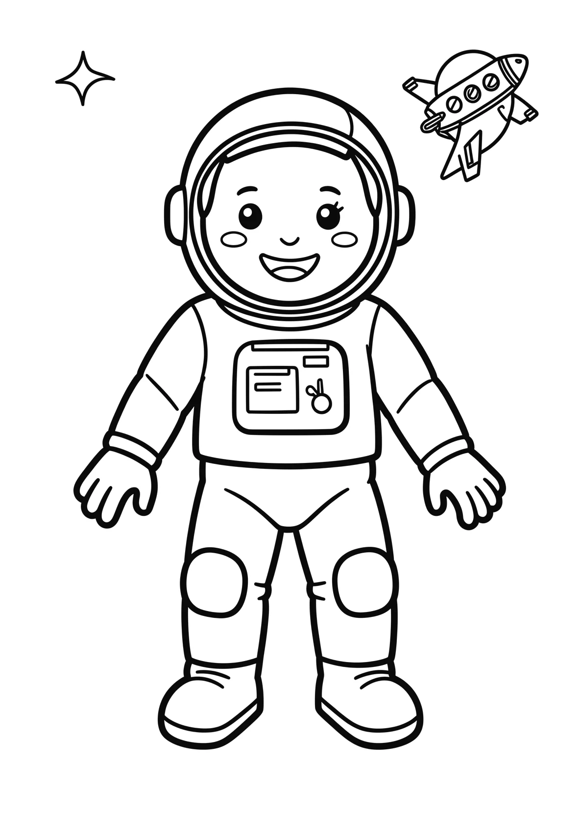 Ausmalbild Astronaut entdeckt eine Raumstation im Weltraum - Ausmalbild aus der Kategorie Berufe - kostenlos ausdrucken