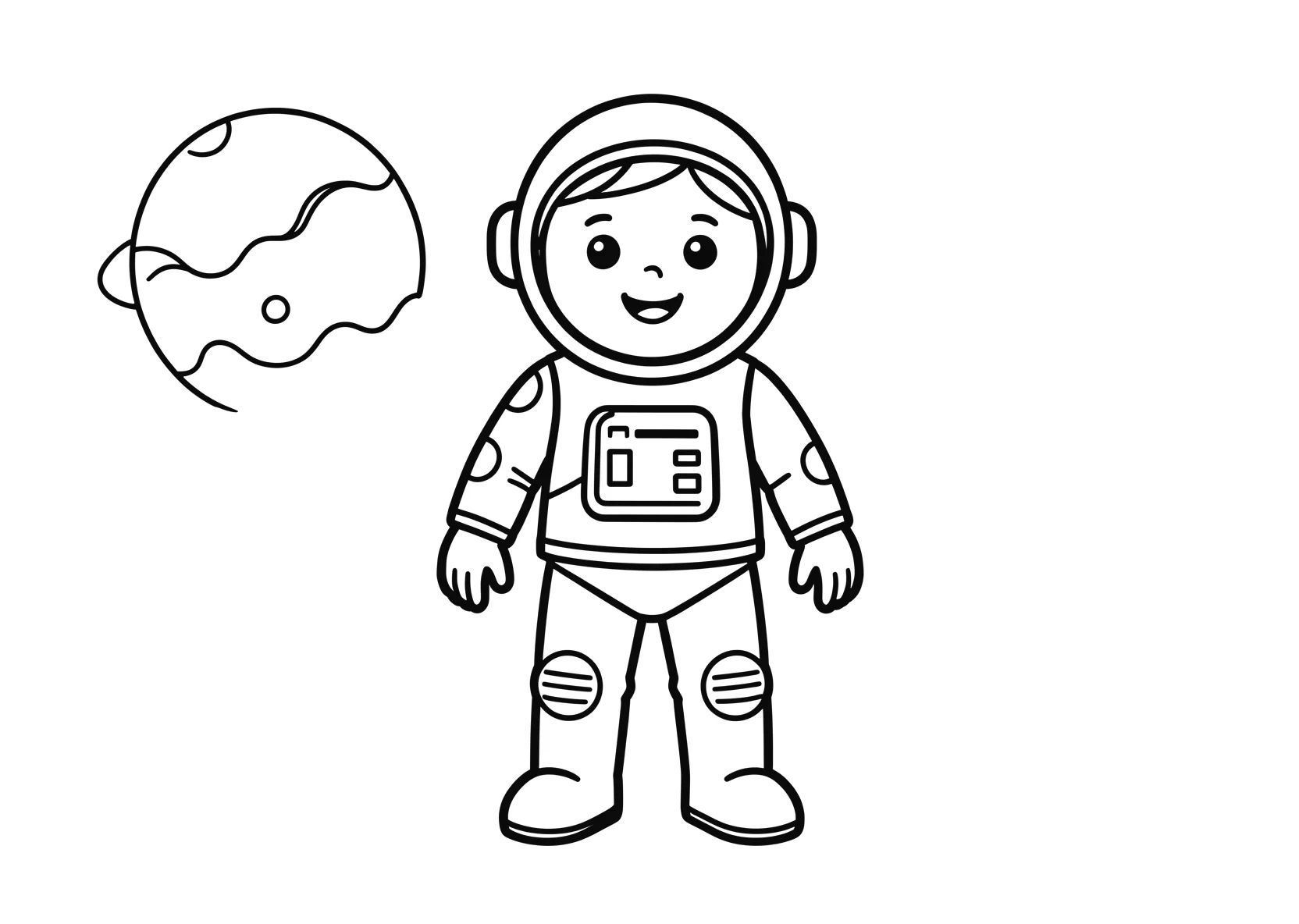 Ausmalbild Astronaut entdeckt einen neuen Planeten - Ausmalbild aus der Kategorie Berufe - kostenlos ausdrucken