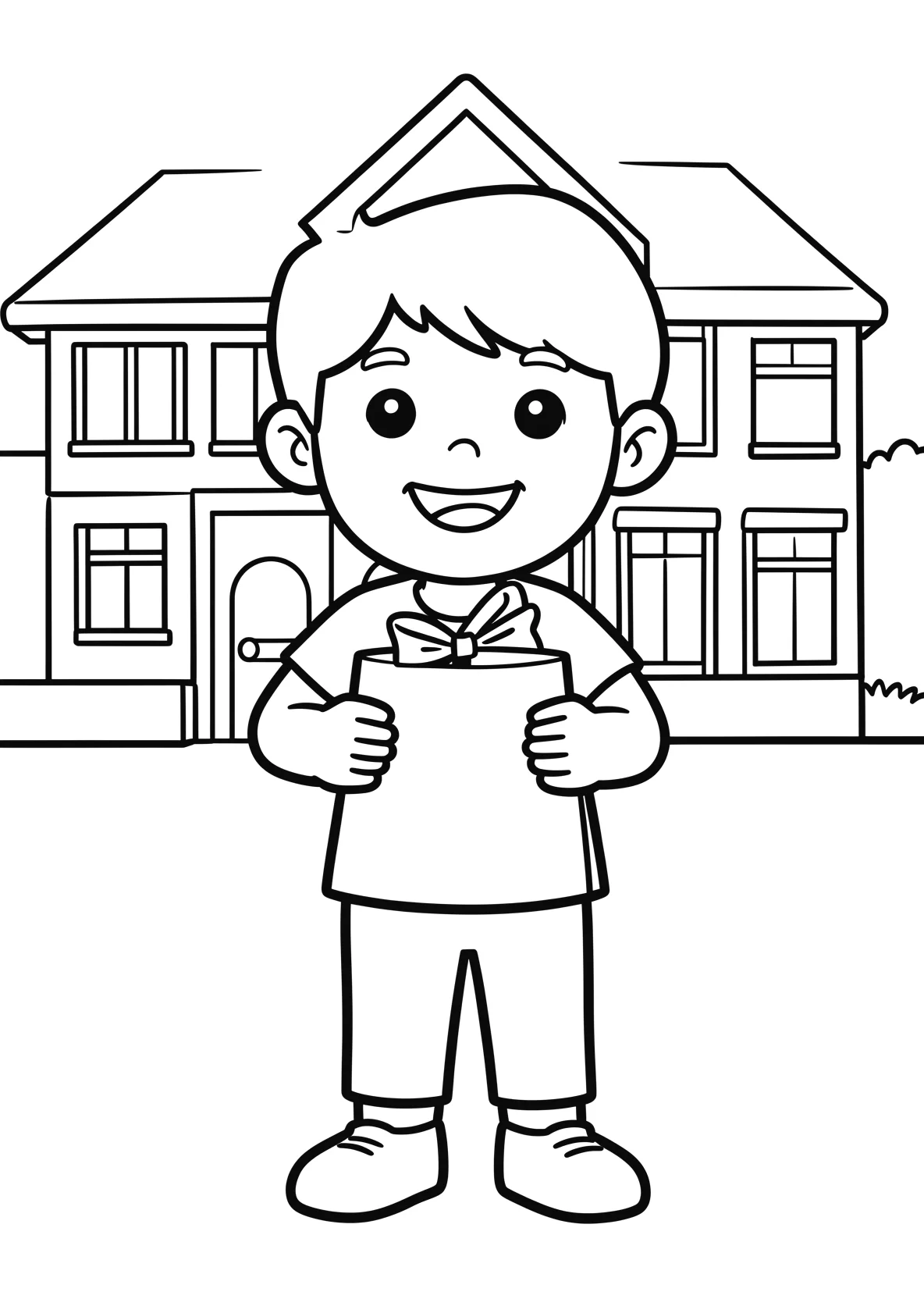 Ausmalbild Schulanfänger zeigt stolz seine große Schultüte - Ausmalbild aus der Kategorie Berufe - kostenlos ausdrucken