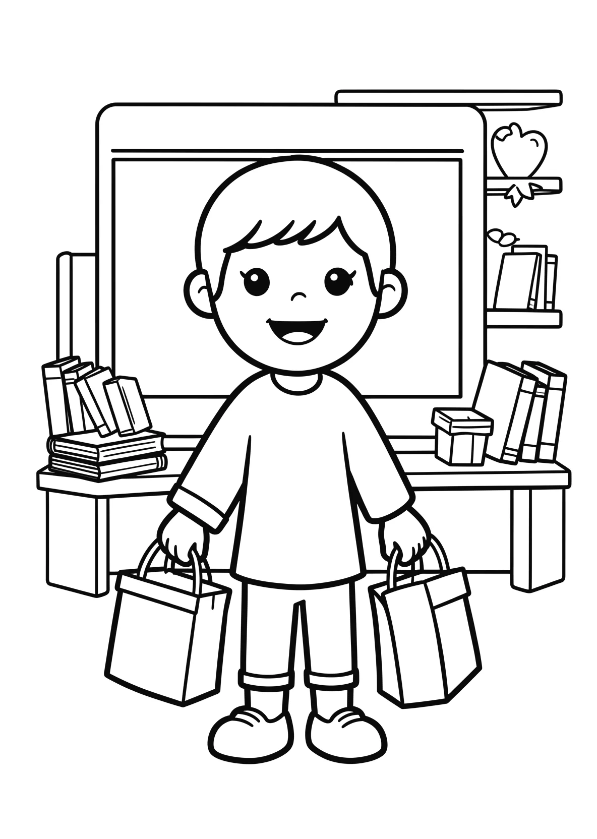 Ausmalbild Kinder mit Schultüten stehen vor einem - Ausmalbild aus der Kategorie Berufe - kostenlos ausdrucken