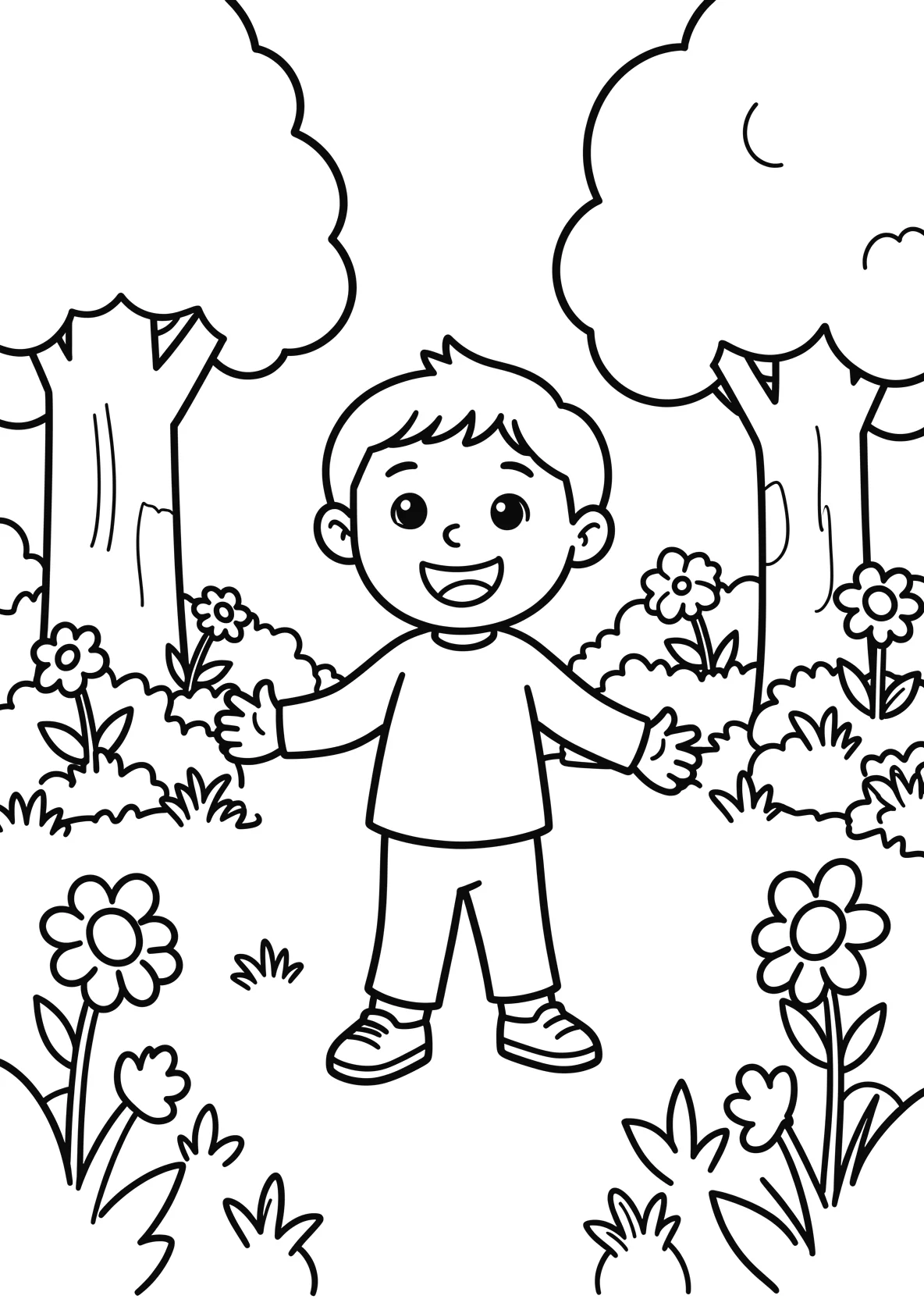 Ausmalbild Kinder spielen im Garten eines Kindergartens mit - Ausmalbild aus der Kategorie Berufe - kostenlos ausdrucken