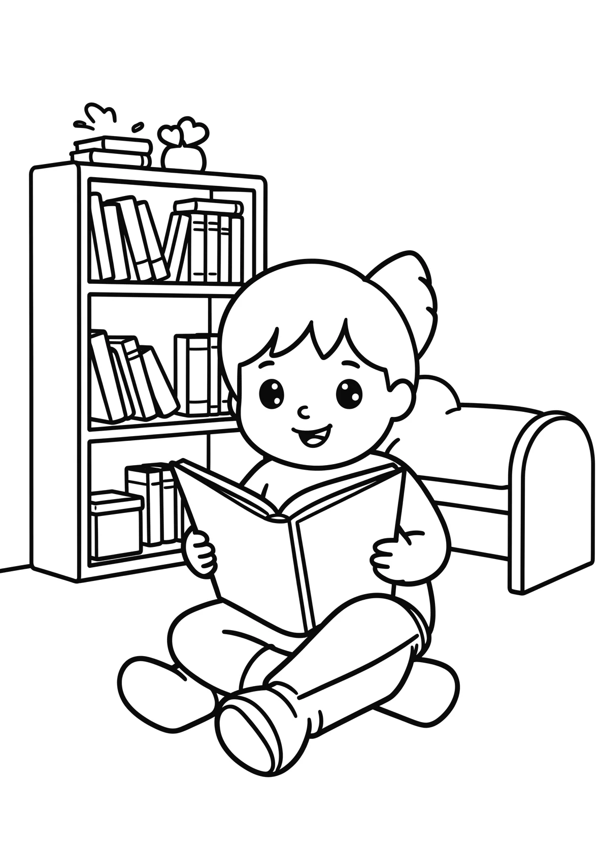 Ausmalbild Gemütliches Kinderzimmer mit Bett - Ausmalbild aus der Kategorie Berufe - kostenlos ausdrucken