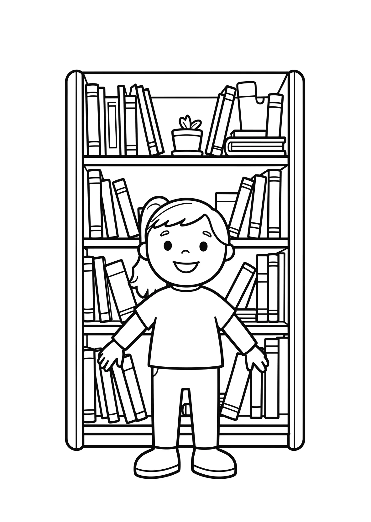 Ausmalbild Bücherregal voller Bücher in einem Kinderzimmer - Ausmalbild aus der Kategorie Berufe - kostenlos ausdrucken