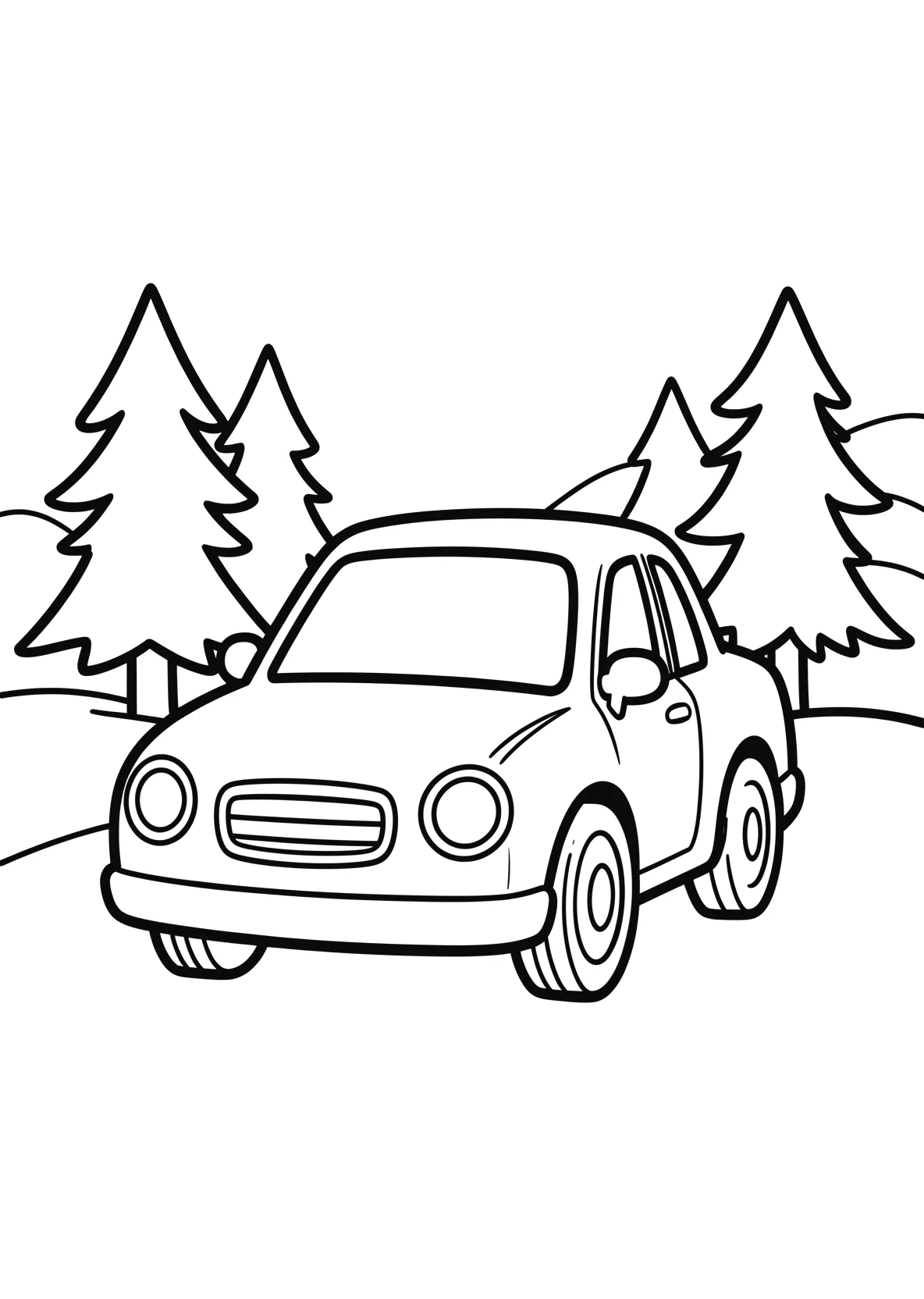 Ausmalbild Auto fährt durch eine verschneite - Ausmalbild aus der Kategorie Natur - kostenlos ausdrucken