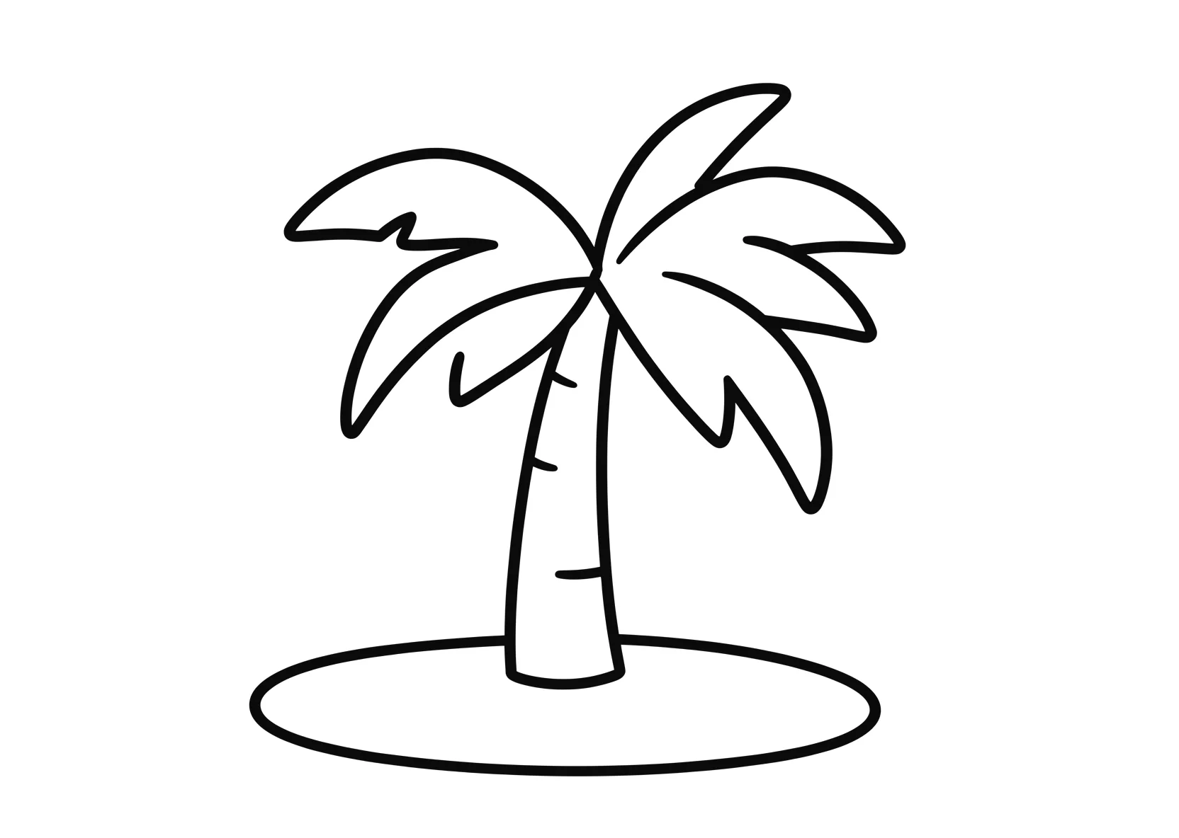 Ausmalbild Palme mit breiten Blaettern am Strand - Ausmalbild aus der Kategorie Natur - kostenlos ausdrucken