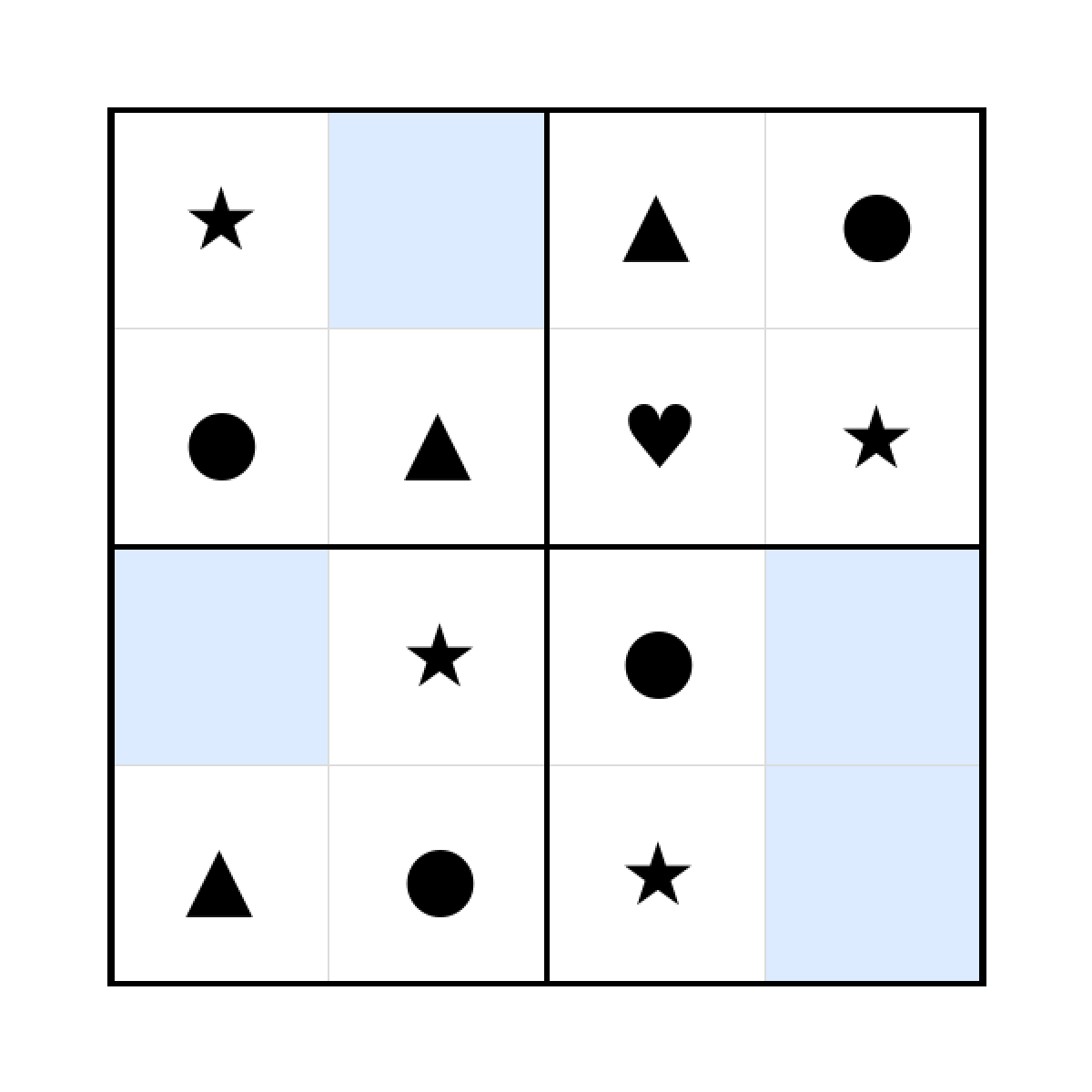 Sudoku-Rätsel Sudoku 4x4 (leicht) für Kleinkinder aus der Kategorie Sudoku - kostenlos ausdrucken