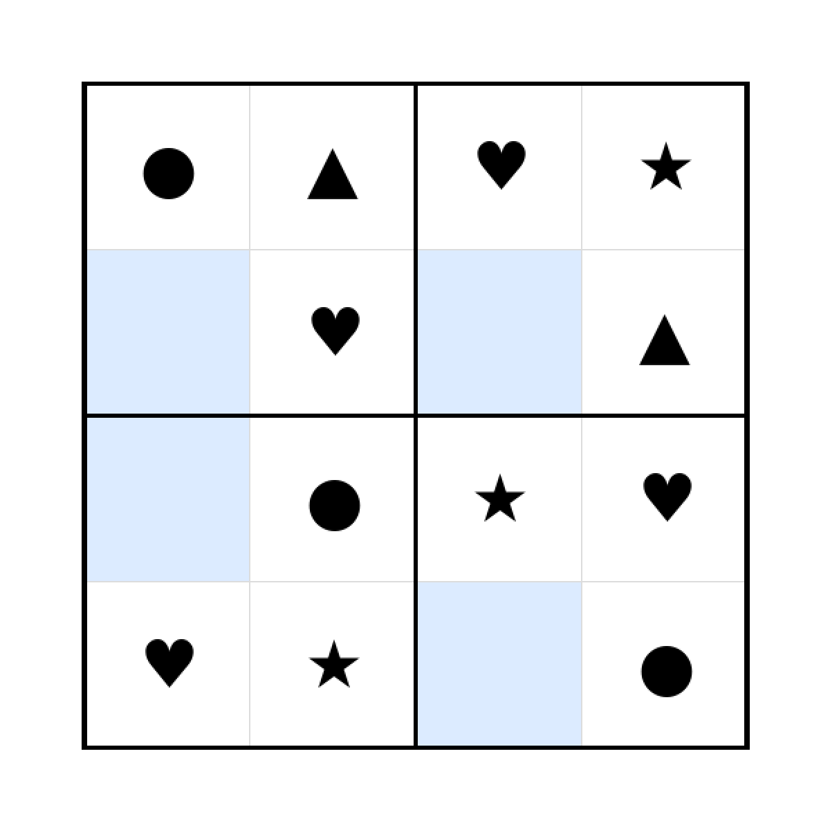 Sudoku-Rätsel Sudoku 4x4 (leicht) für Kleinkinder aus der Kategorie Sudoku - kostenlos ausdrucken
