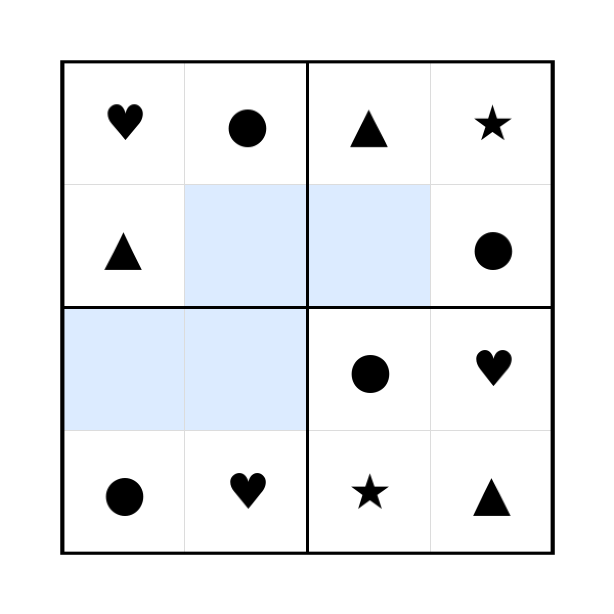Sudoku-Rätsel Sudoku 4x4 (leicht) für Kleinkinder aus der Kategorie Sudoku - kostenlos ausdrucken