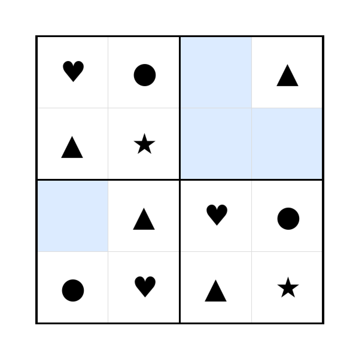 Sudoku-Rätsel Sudoku 4x4 (leicht) für Kleinkinder aus der Kategorie Sudoku - kostenlos ausdrucken