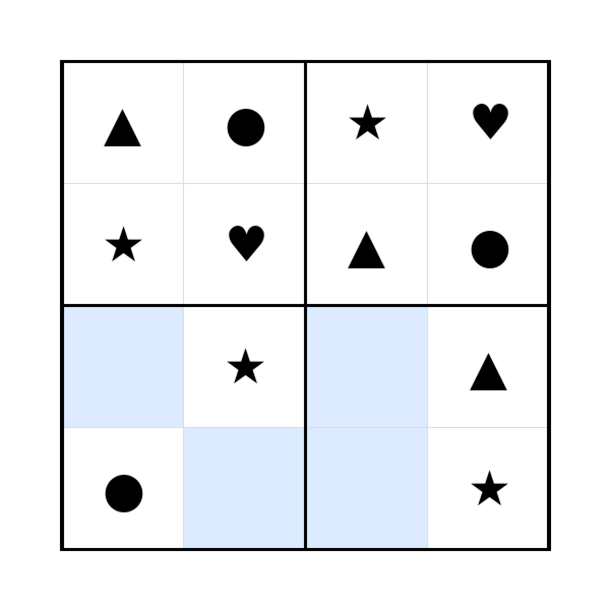 Sudoku-Rätsel Sudoku 4x4 (leicht) für Kleinkinder aus der Kategorie Sudoku - kostenlos ausdrucken