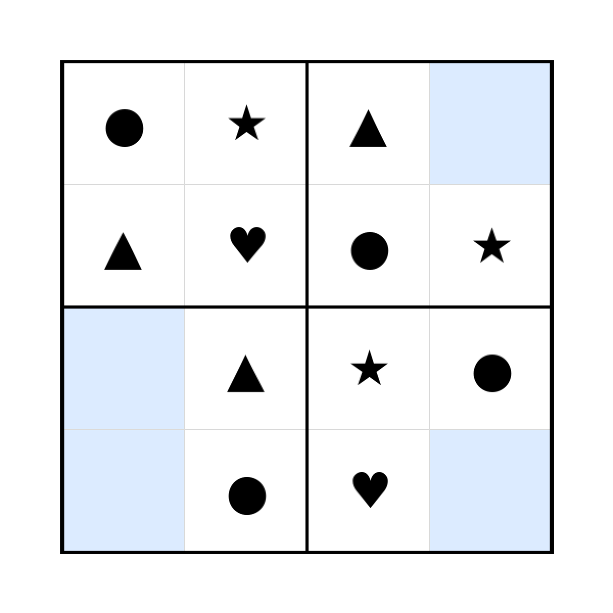Sudoku-Rätsel Sudoku 4x4 (leicht) für Kleinkinder aus der Kategorie Sudoku - kostenlos ausdrucken