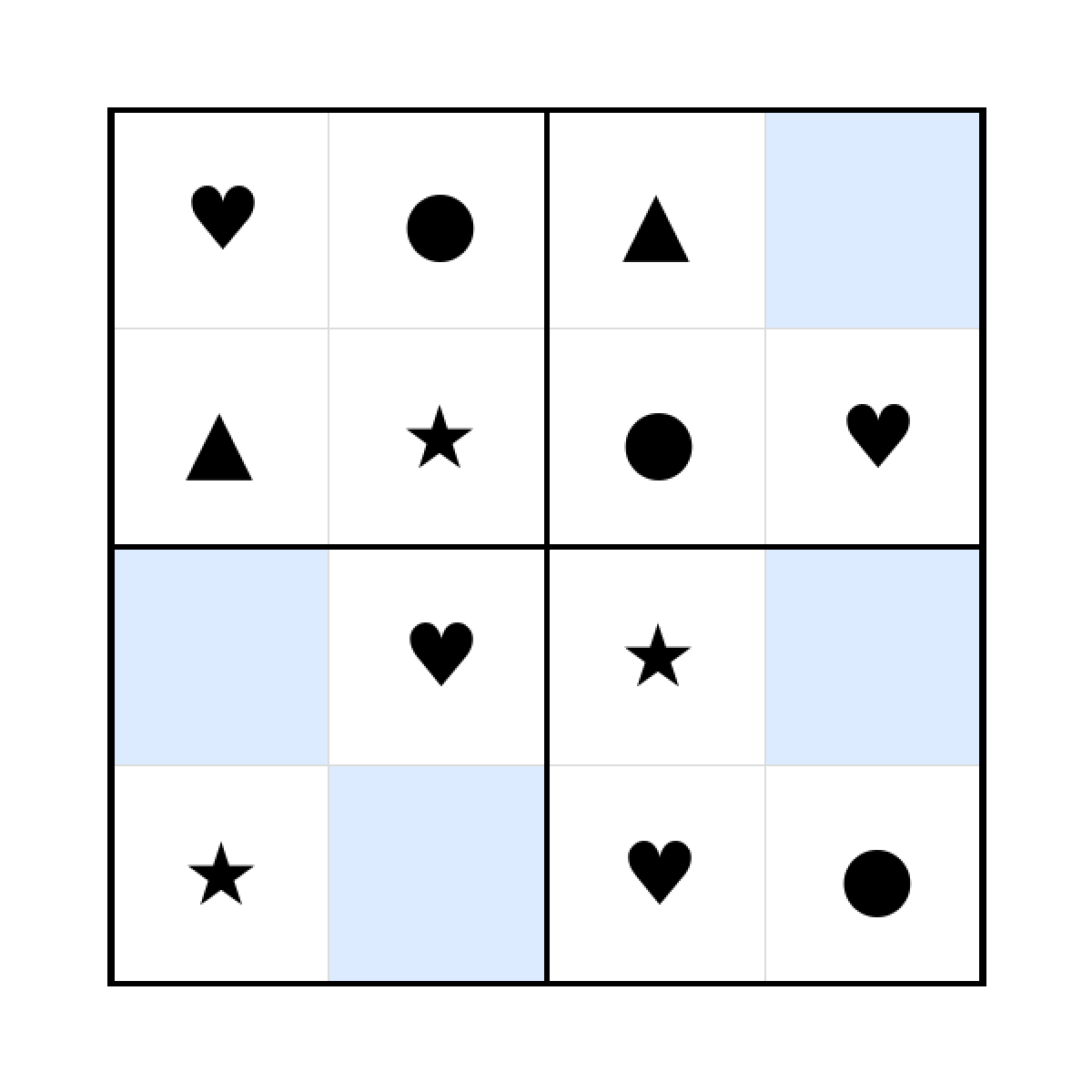 Sudoku-Rätsel Sudoku 4x4 (leicht) für Kleinkinder aus der Kategorie Sudoku - kostenlos ausdrucken