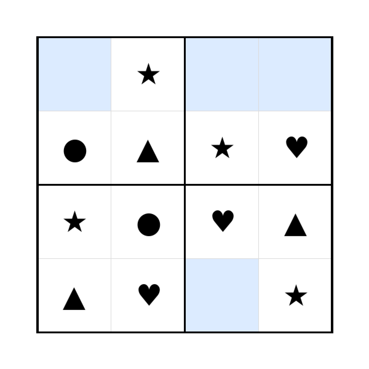 Sudoku-Rätsel Sudoku 4x4 (leicht) für Kleinkinder aus der Kategorie Sudoku - kostenlos ausdrucken