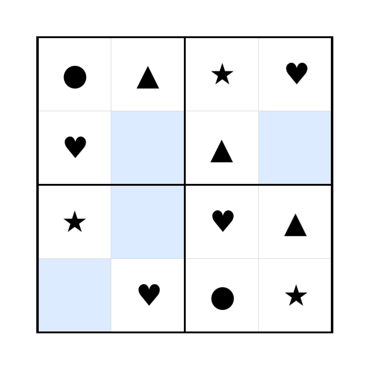 Sudoku-Rätsel Sudoku 4x4 (leicht) für Kleinkinder aus der Kategorie Sudoku - kostenlos ausdrucken