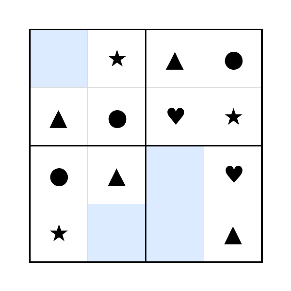 Sudoku-Rätsel Sudoku 4x4 (leicht) für Kleinkinder aus der Kategorie Sudoku - kostenlos ausdrucken
