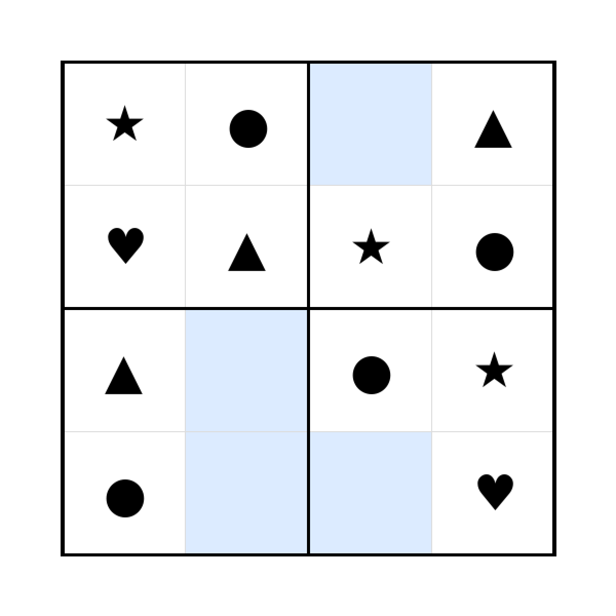 Sudoku-Rätsel Sudoku 4x4 (leicht) für Kleinkinder aus der Kategorie Sudoku - kostenlos ausdrucken