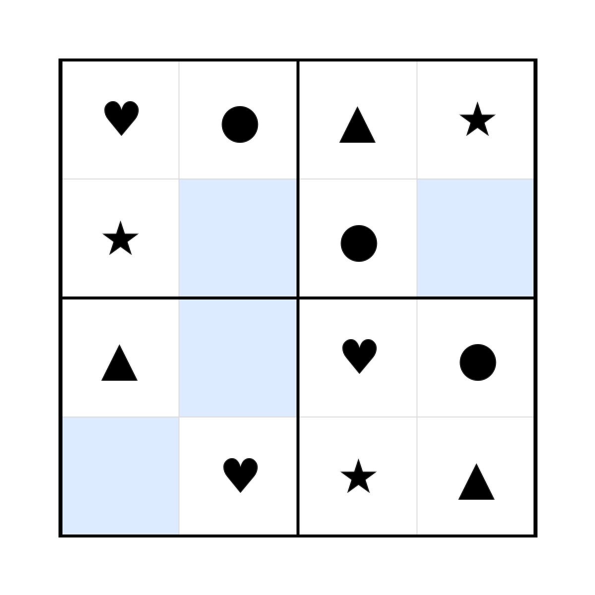 Sudoku-Rätsel Sudoku 4x4 (leicht) für Kleinkinder aus der Kategorie Sudoku - kostenlos ausdrucken