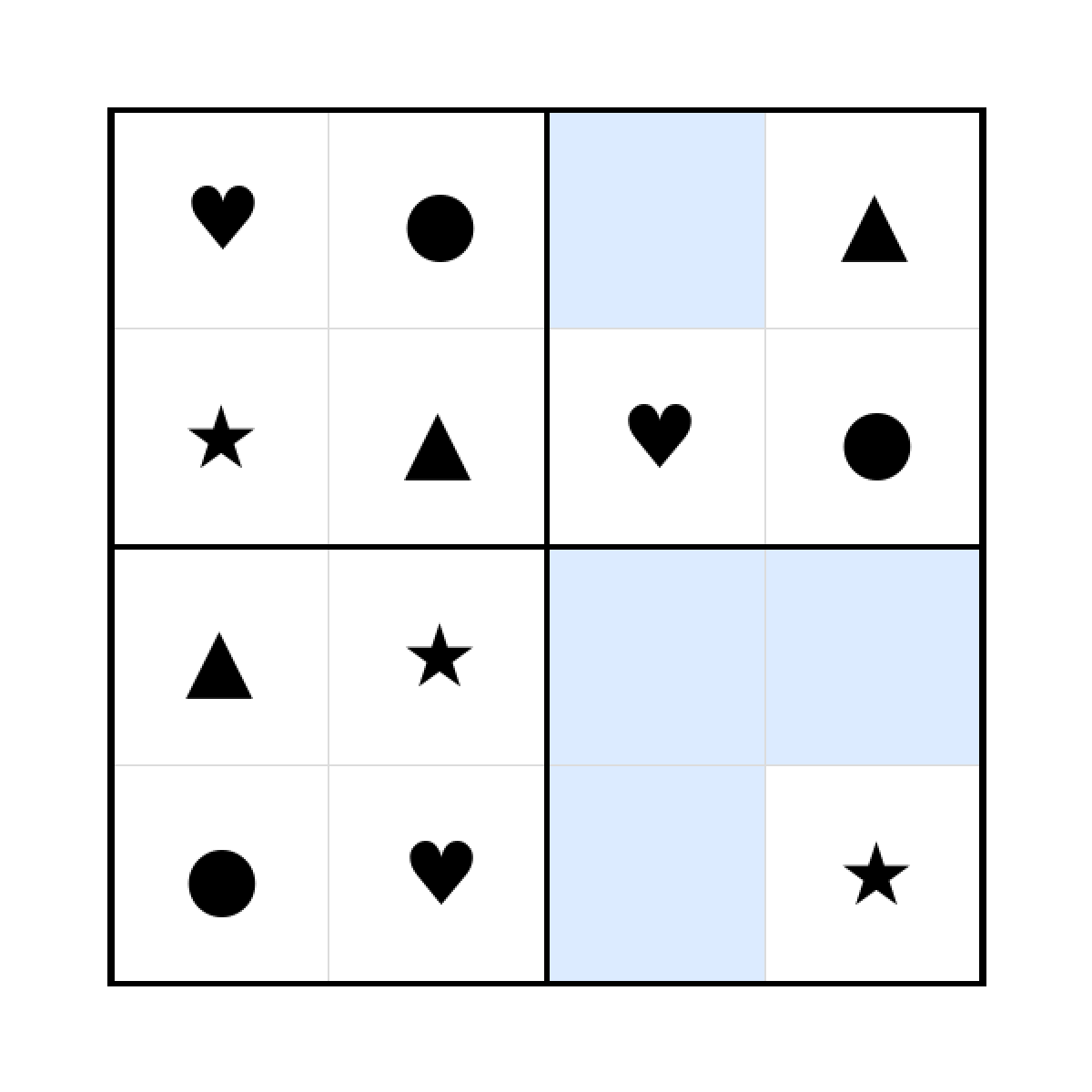 Sudoku-Rätsel Sudoku 4x4 (leicht) für Kleinkinder aus der Kategorie Sudoku - kostenlos ausdrucken