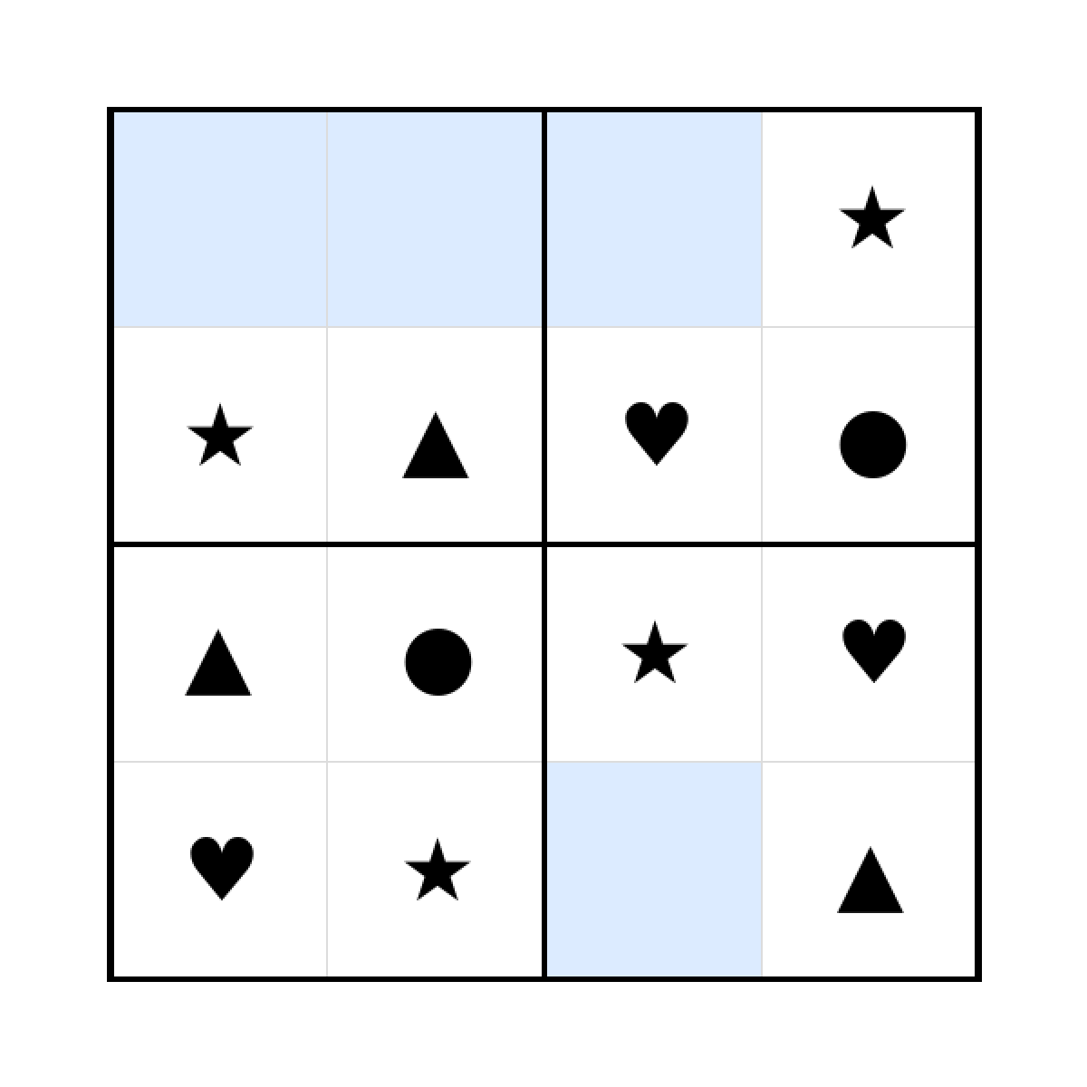 Sudoku-Rätsel Sudoku 4x4 (leicht) für Kleinkinder aus der Kategorie Sudoku - kostenlos ausdrucken