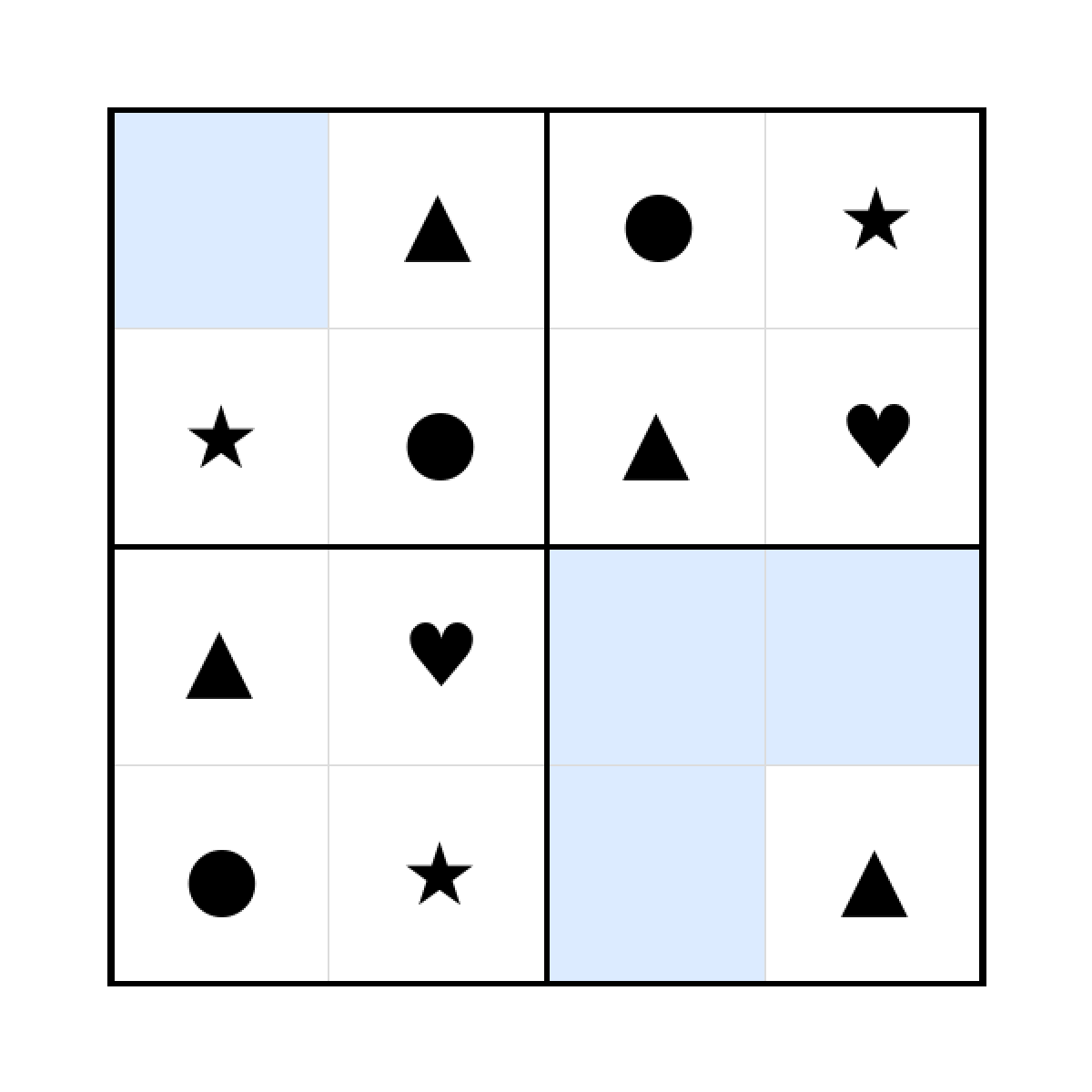 Sudoku-Rätsel Sudoku 4x4 (leicht) für Kleinkinder aus der Kategorie Sudoku - kostenlos ausdrucken