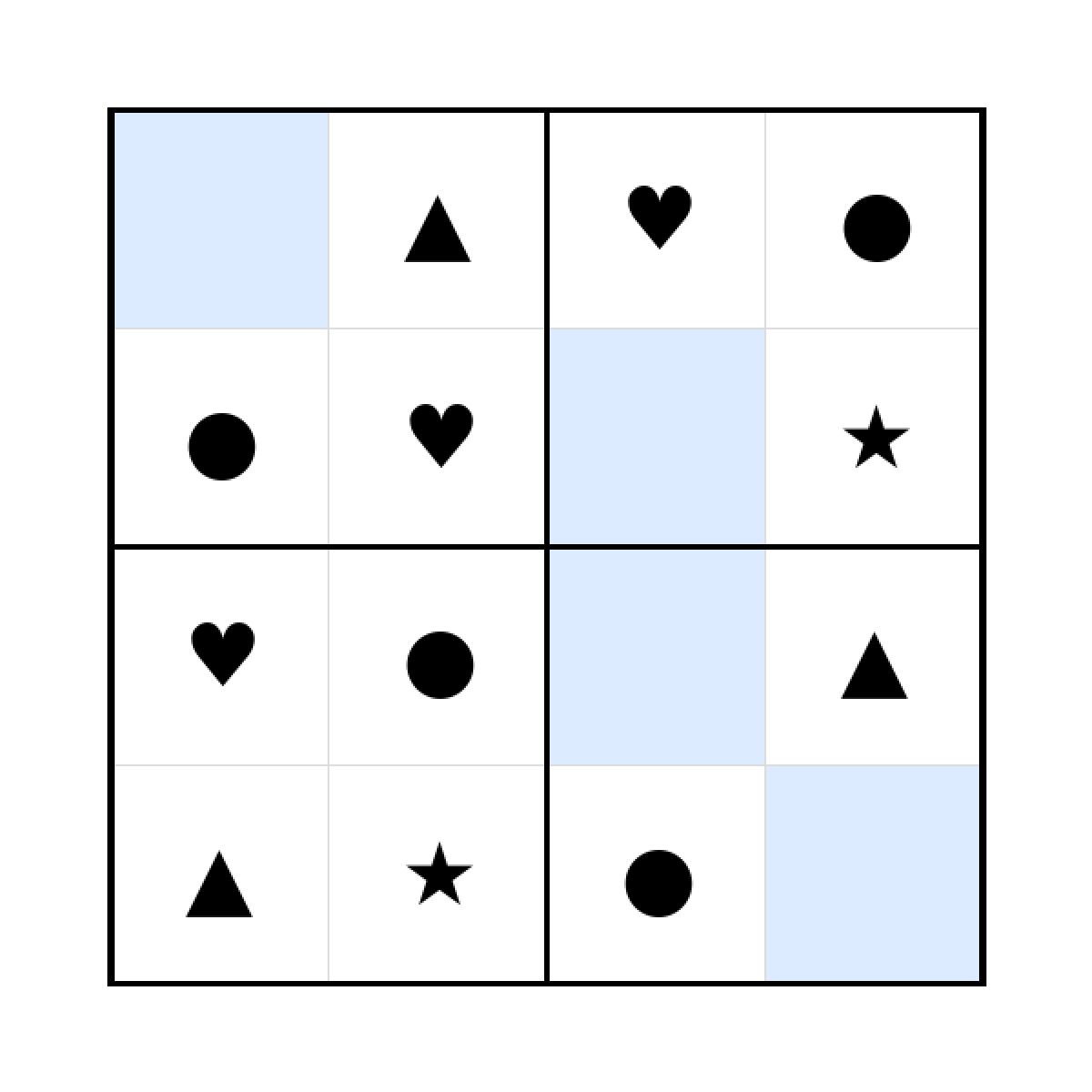 Sudoku-Rätsel Sudoku 4x4 (leicht) für Kleinkinder aus der Kategorie Sudoku - kostenlos ausdrucken