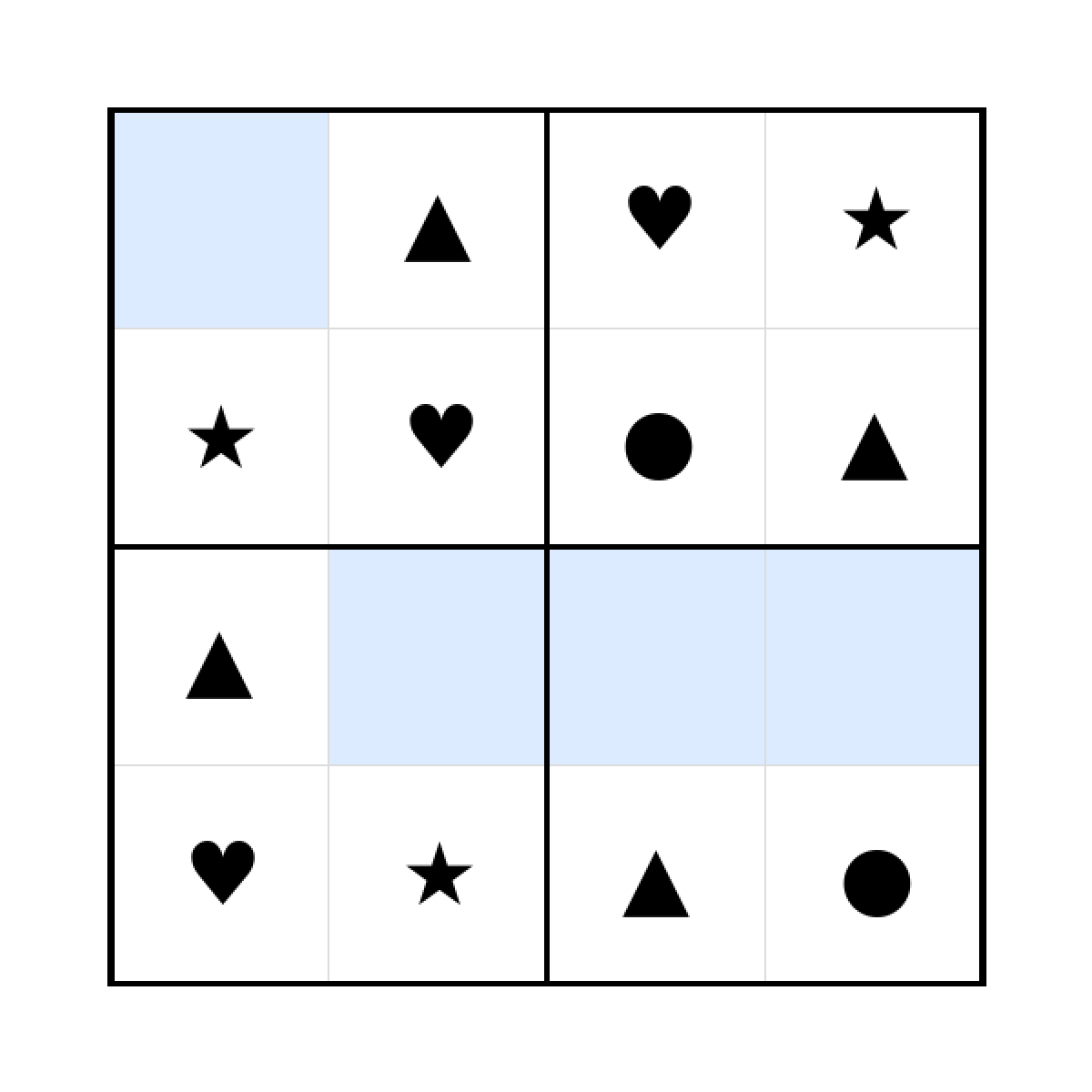 Sudoku-Rätsel Sudoku 4x4 (leicht) für Kleinkinder aus der Kategorie Sudoku - kostenlos ausdrucken